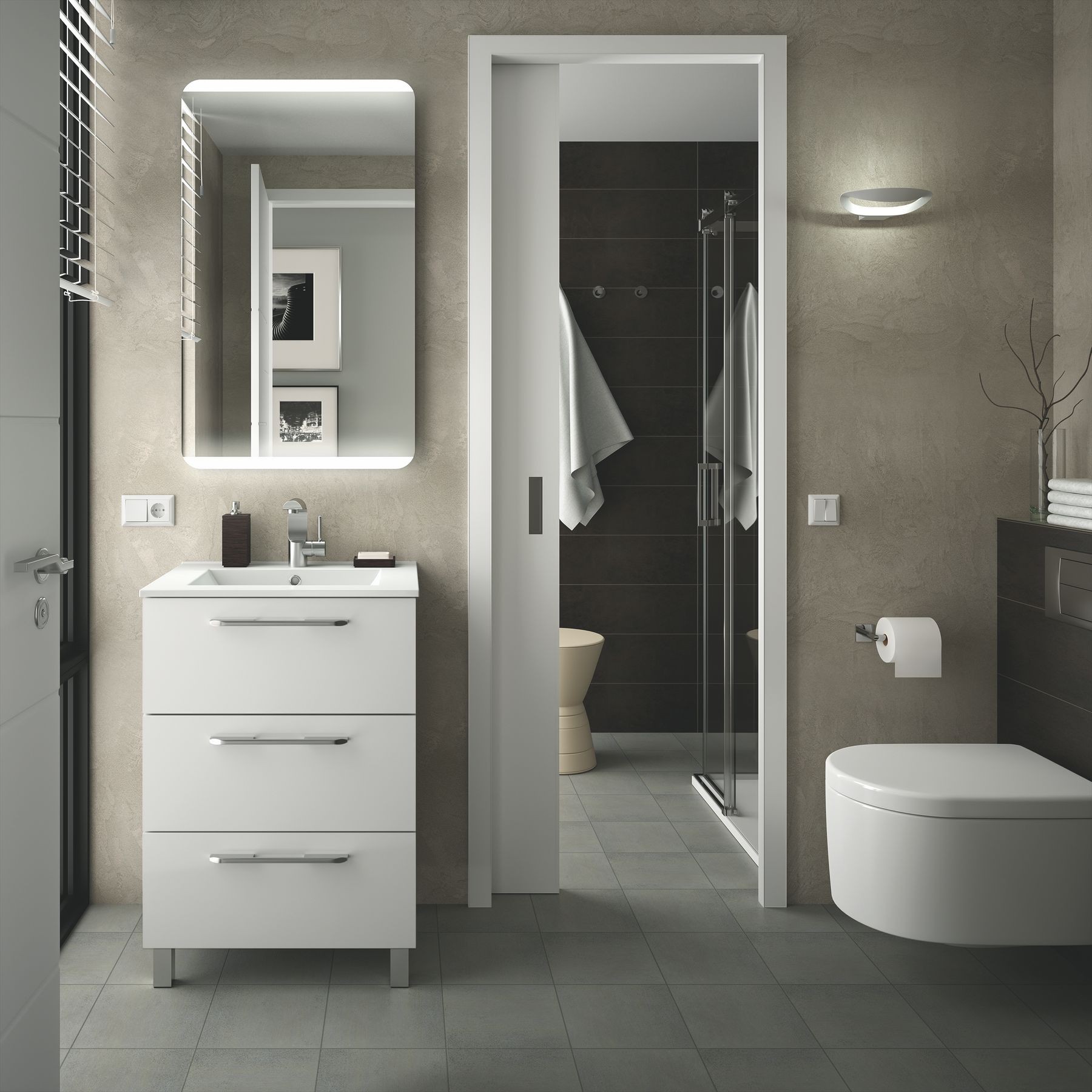 Meuble de salle de bains sous vasque suspendu Gamme PRO FUSSION CHROME 600 3 tiroirs blanc BRILLANT 598 x 868 x 450 mm - Réf:23240