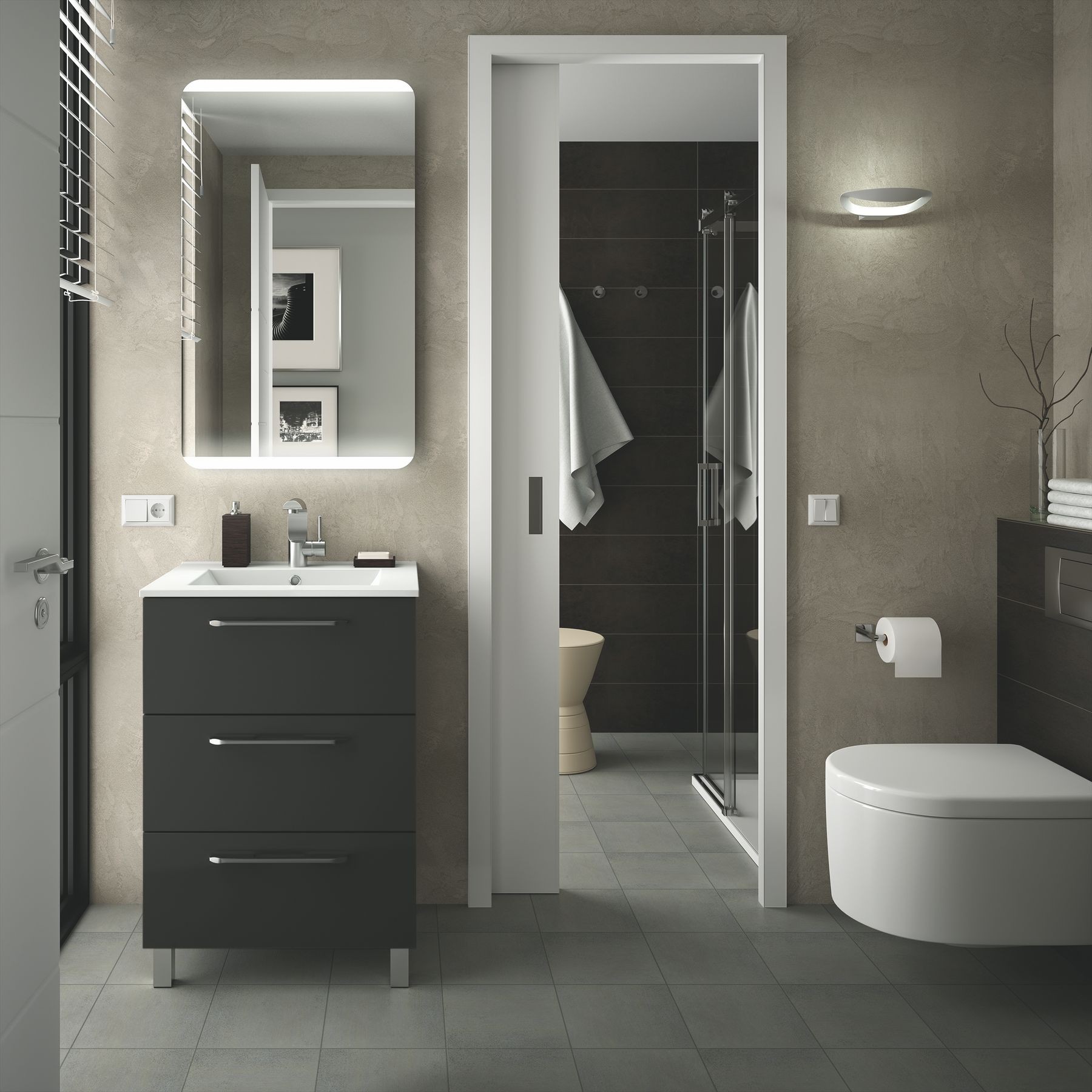 Meuble de salle de bains sous vasque suspendu Gamme PRO FUSSION CHROME 600 3 tiroirs GRIS BRILLANT 598 x 868 x 450 mm - Réf:23241