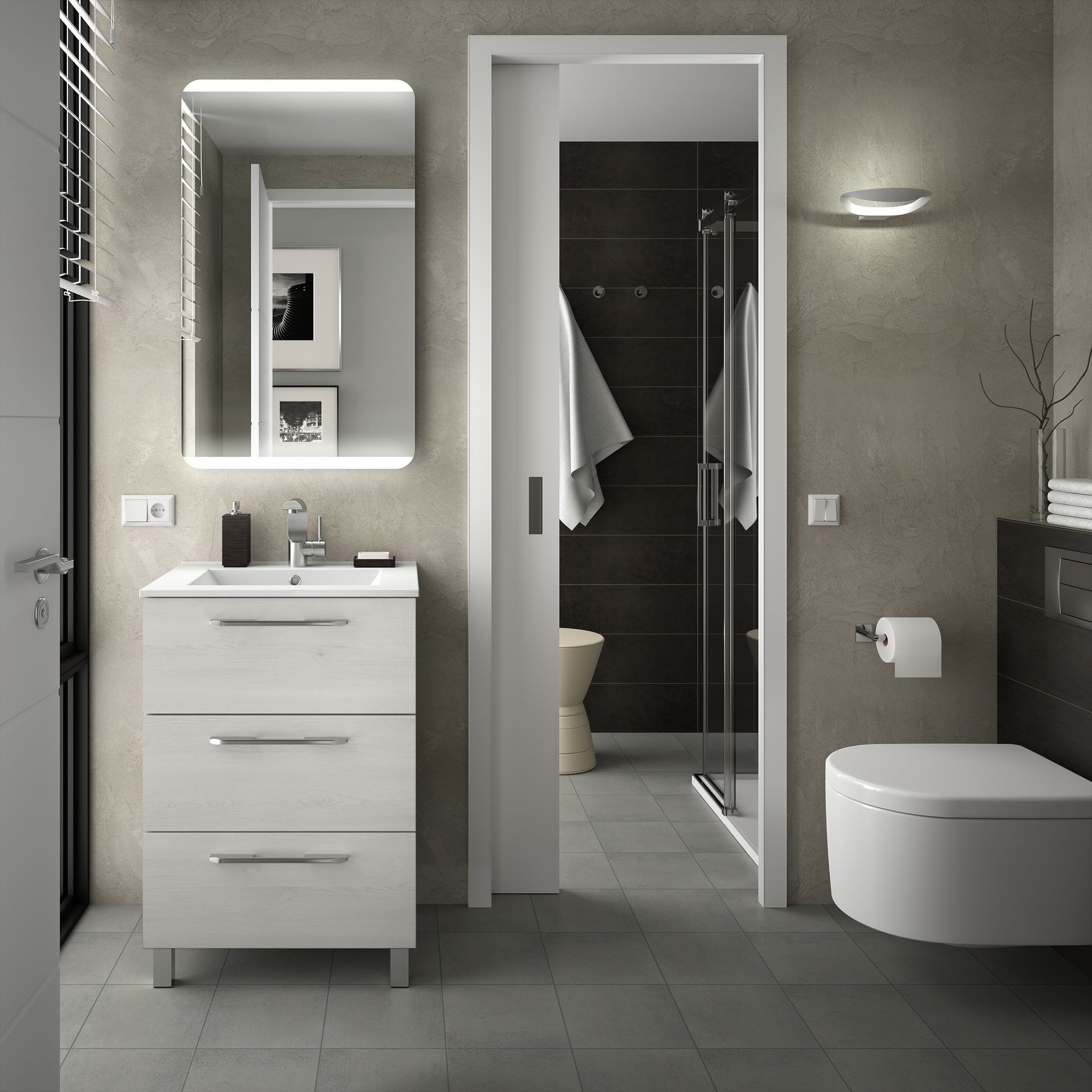 Meuble de salle de bains sous vasque suspendu Gamme PRO FUSSION CHROME 600 3 tiroirs BLANC 598 x 868 x 450 mm - Réf:23242
