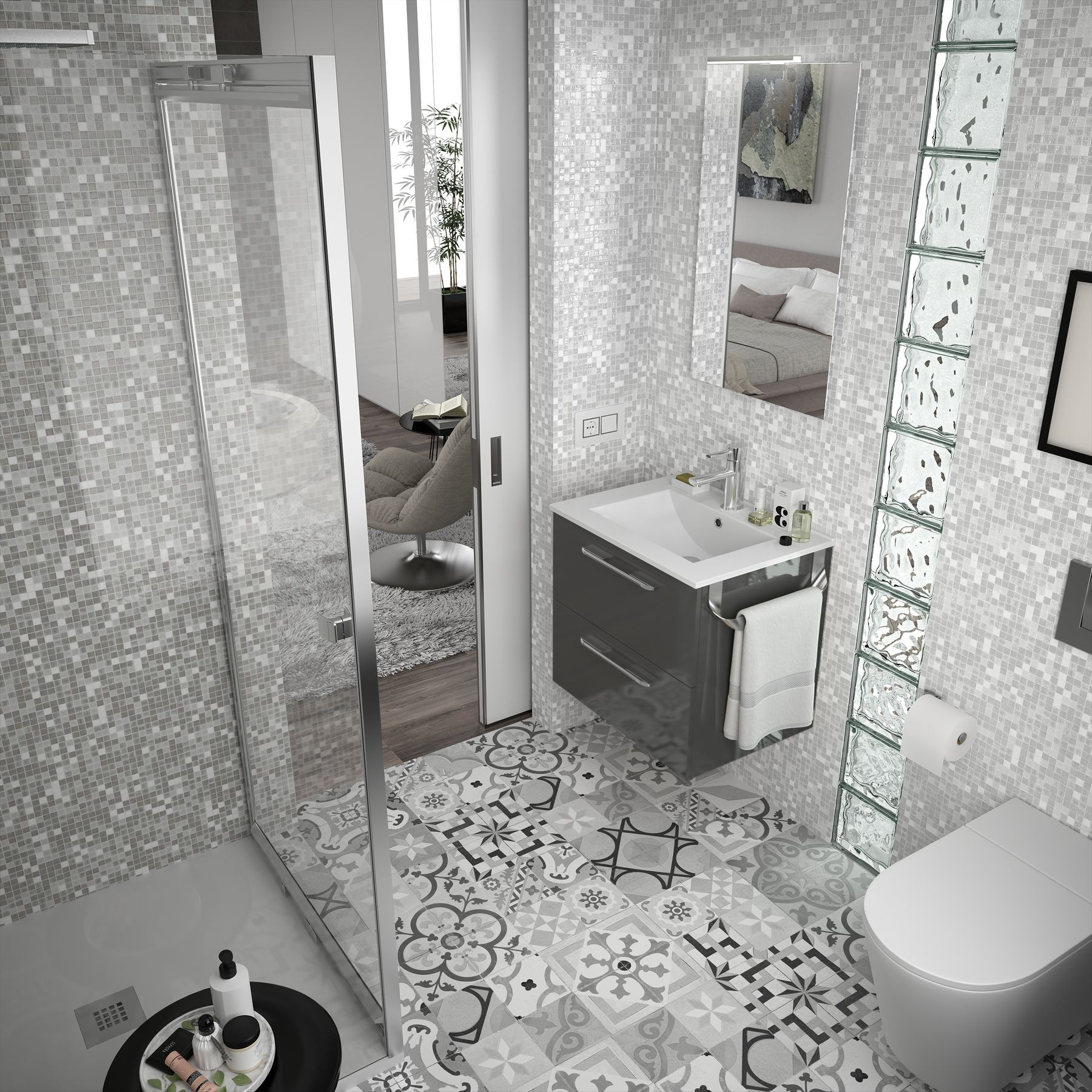 Meuble de salle de bains sous vasque suspendu Gamme PRO FUSSION CHROME 600 2 tiroirs GRIS BRILLANT 598 x 540 x 450 mm - Réf:23282