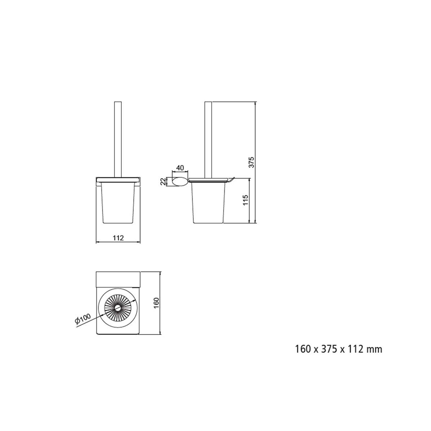 Porte-balaxette WC OMEGA 160 x 375 x 112 mm - Réf:23501