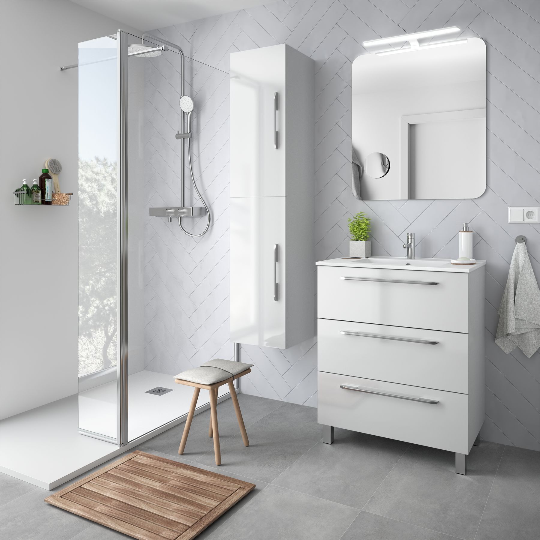 Meuble de salle de bains sous vasque suspendu Gamme PRO FUSSION CHROME 700 3 tiroirs blanc BRILLANT 697 x 868 x 450 mm - Réf:26583