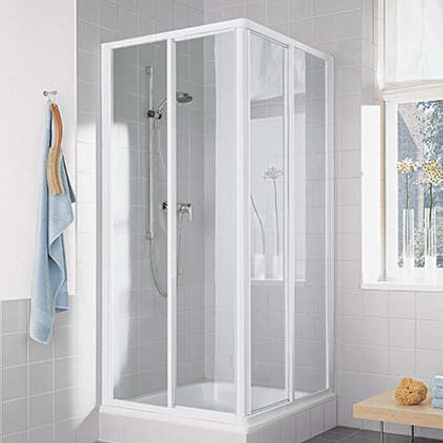 Demi paroi de douche angle coulissante ROTH CADA CAED2 largeur 100 cm hauteur 190 cm blanc verre clair