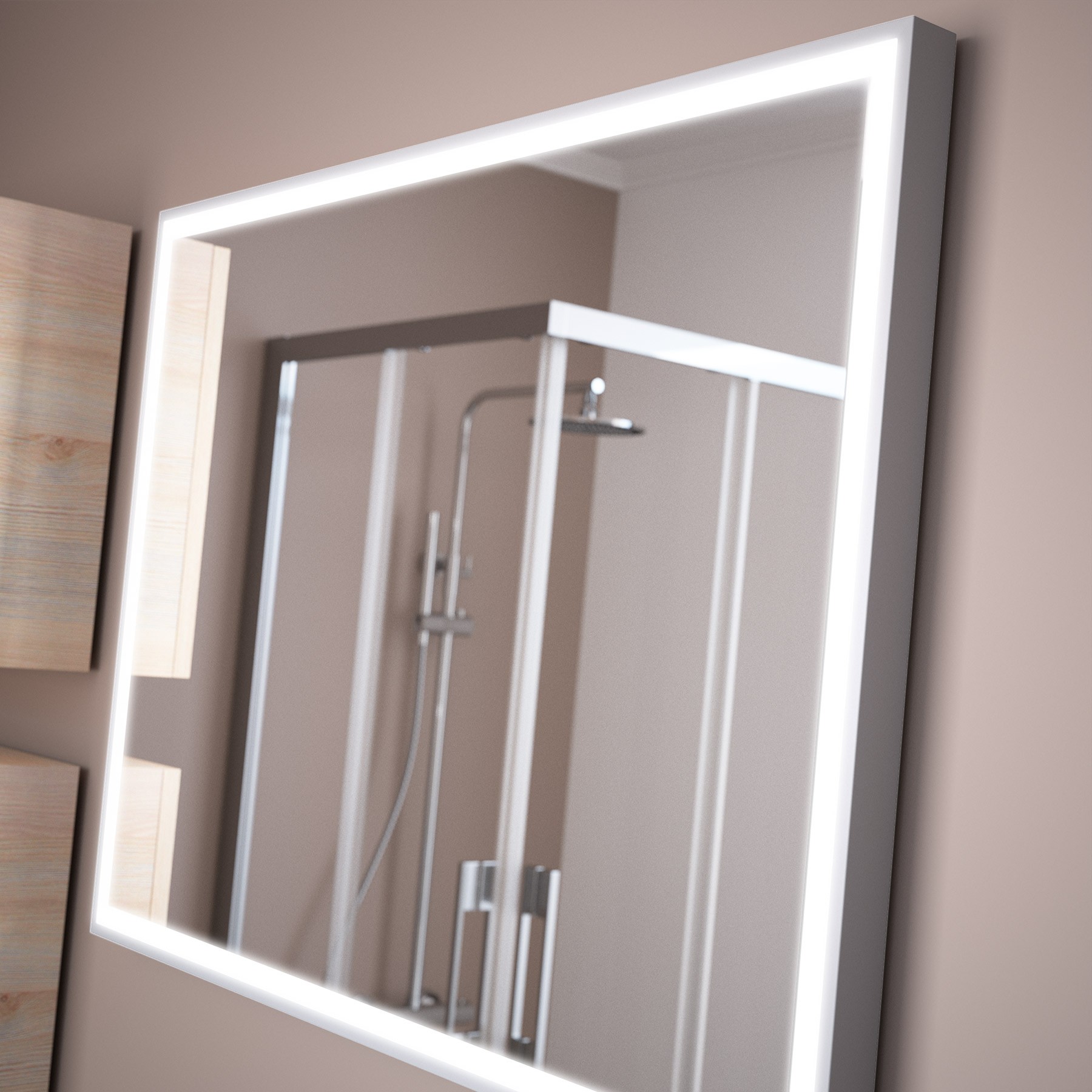 Miroir de salle de bains Gamme PRO SALGAR ROMA 1200 horizontal vertical avec blanc Framework. LED (15W) IP 44 - Réf:92652