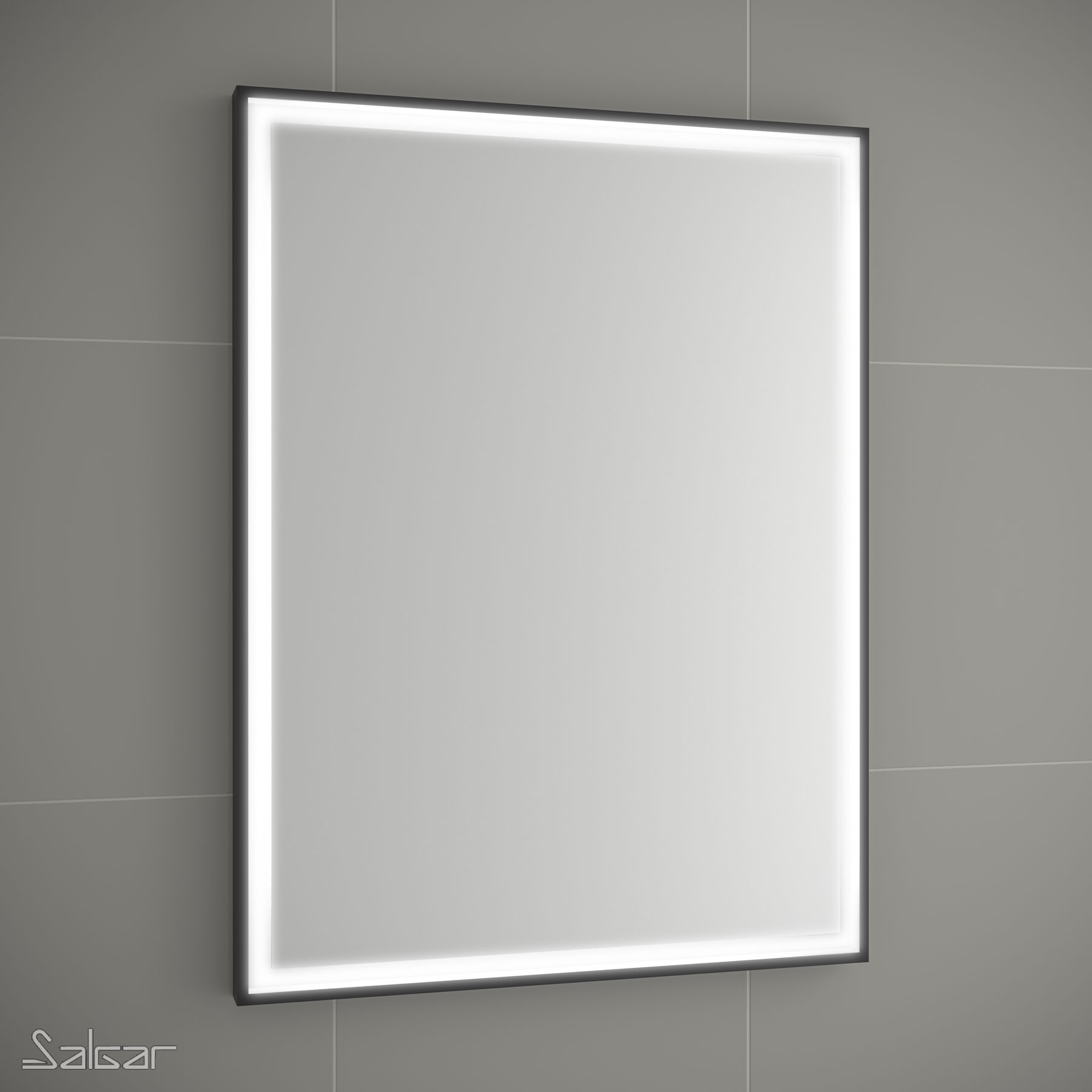 Miroir de salle de bains Gamme PRO SALGAR ROMA 800 horizontal vertical avec NOIR Framework. lumière led (15W) IP 44 - Réf:91117