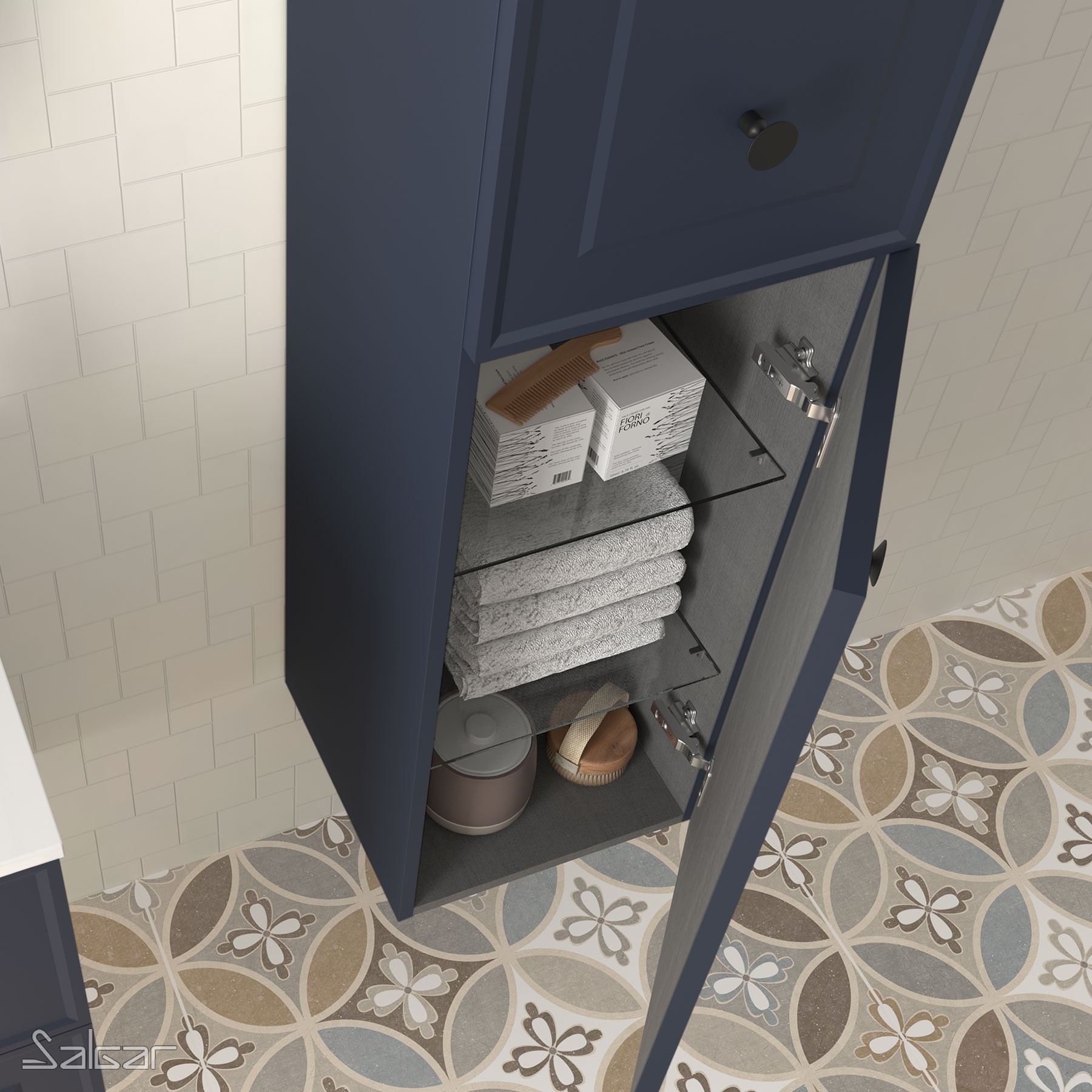 Colonne de salle de bains Gamme PRO SALGAR RENOIR 2 portes sans Poignée et fermetures amorties NIGHT BLUE - Réf:91320