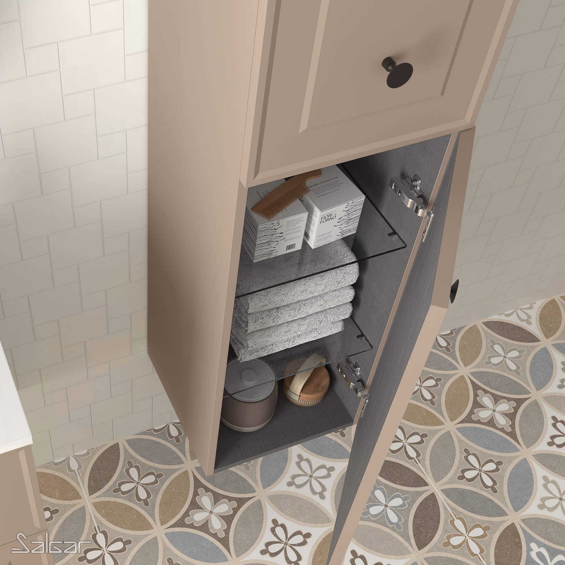 Colonne de salle de bains Gamme PRO SALGAR RENOIR 2 portes sans Poignée et fermetures amorties MACCHIATO - Réf:91319