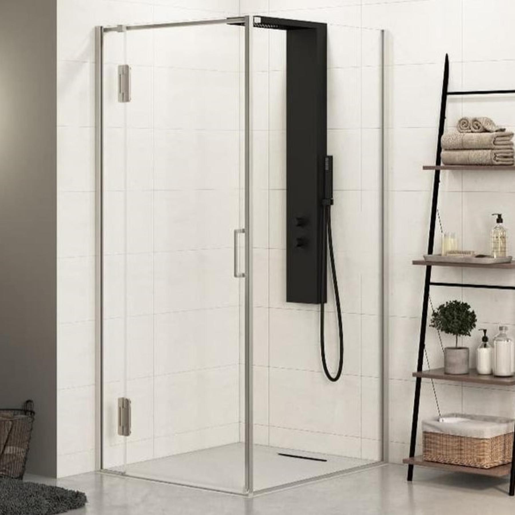 Porte de douche pivotante Kinedo EKINOX (à coupler avec fixe EKINOX) L 90 cm H 2,07 m inox charnière à gauche