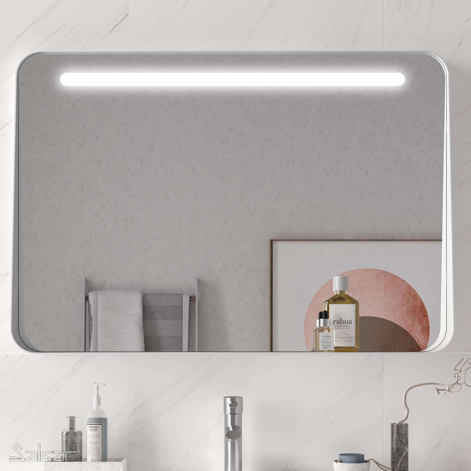 Miroir de salle de bains Gamme PRO SALGAR APOLO 1000 blanc horizontale LED (12 W.) IP 44 1000 x 700 x 110 mm - Réf:87859