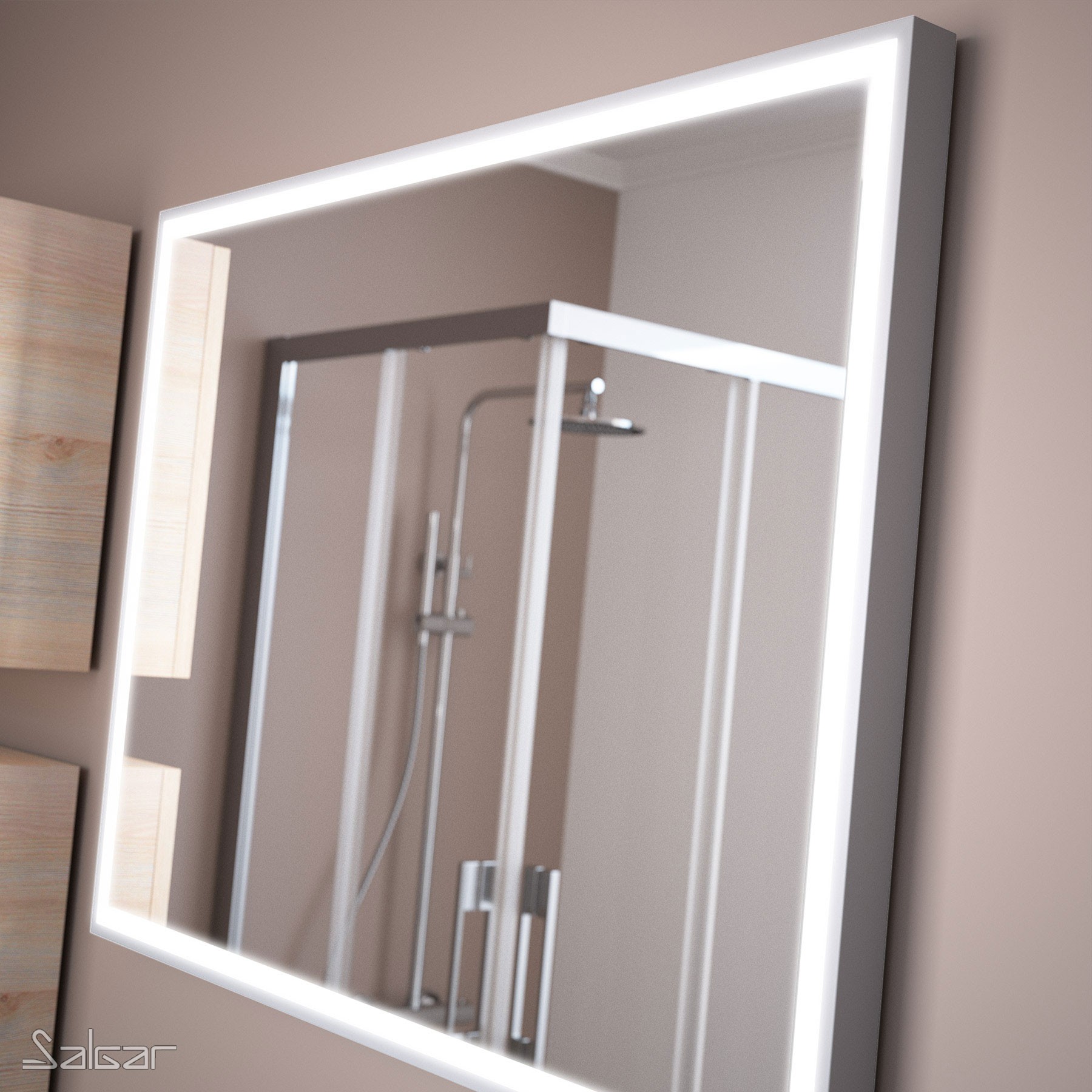 Miroir de salle de bains Gamme PRO SALGAR ROMA 1000 horizontal vertical avec blanc Framework. LED (15W) IP 44 - Réf:92651