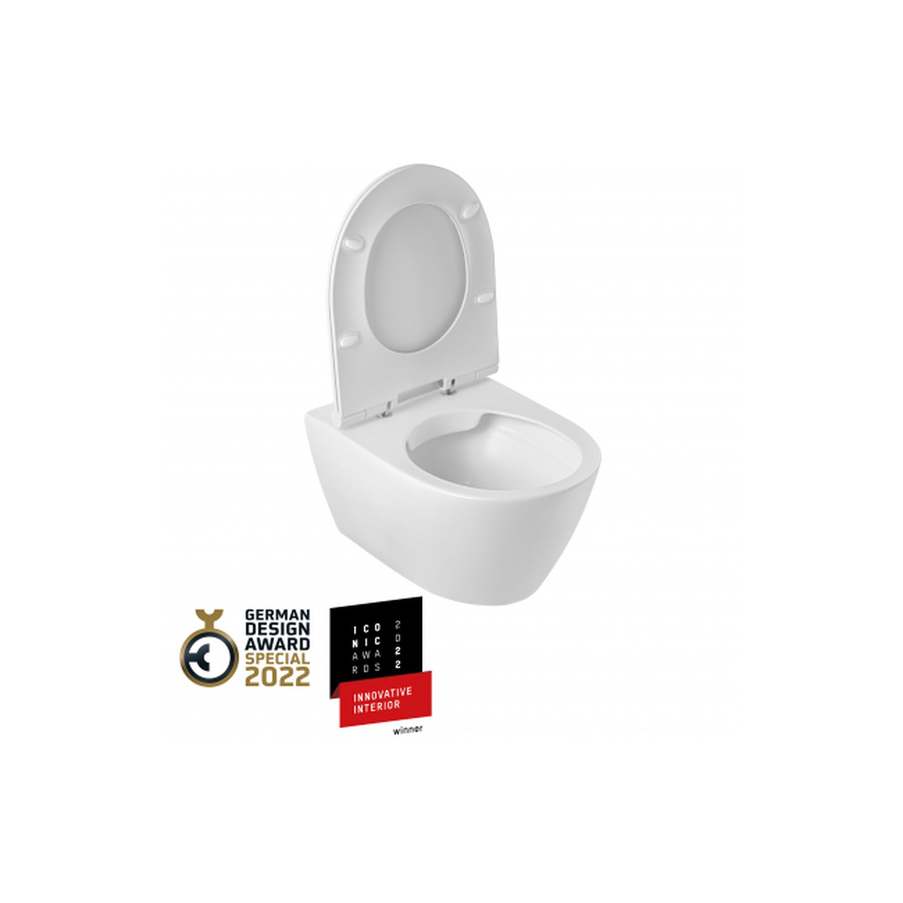 Cuvette de WC céramique traditionnelle Gamme PRO SANINDUSA suspendue rimflush 56 Sanlife couleur blanc mate texturé médaillé du Design Allemand 2022
