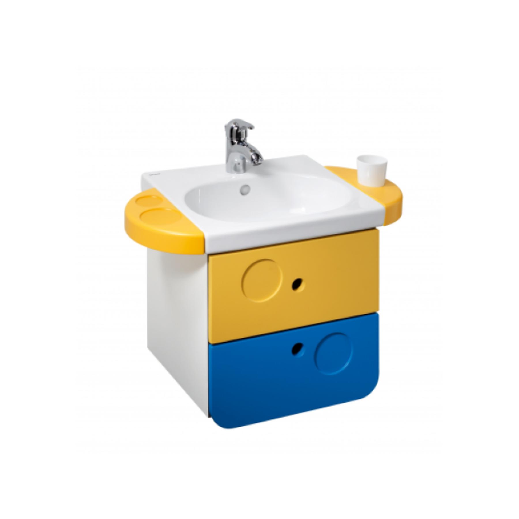 Meuble salle de bains suspendu avec tiroirs WC kids sanitaires pour enfant couleur bleu/jaune   
