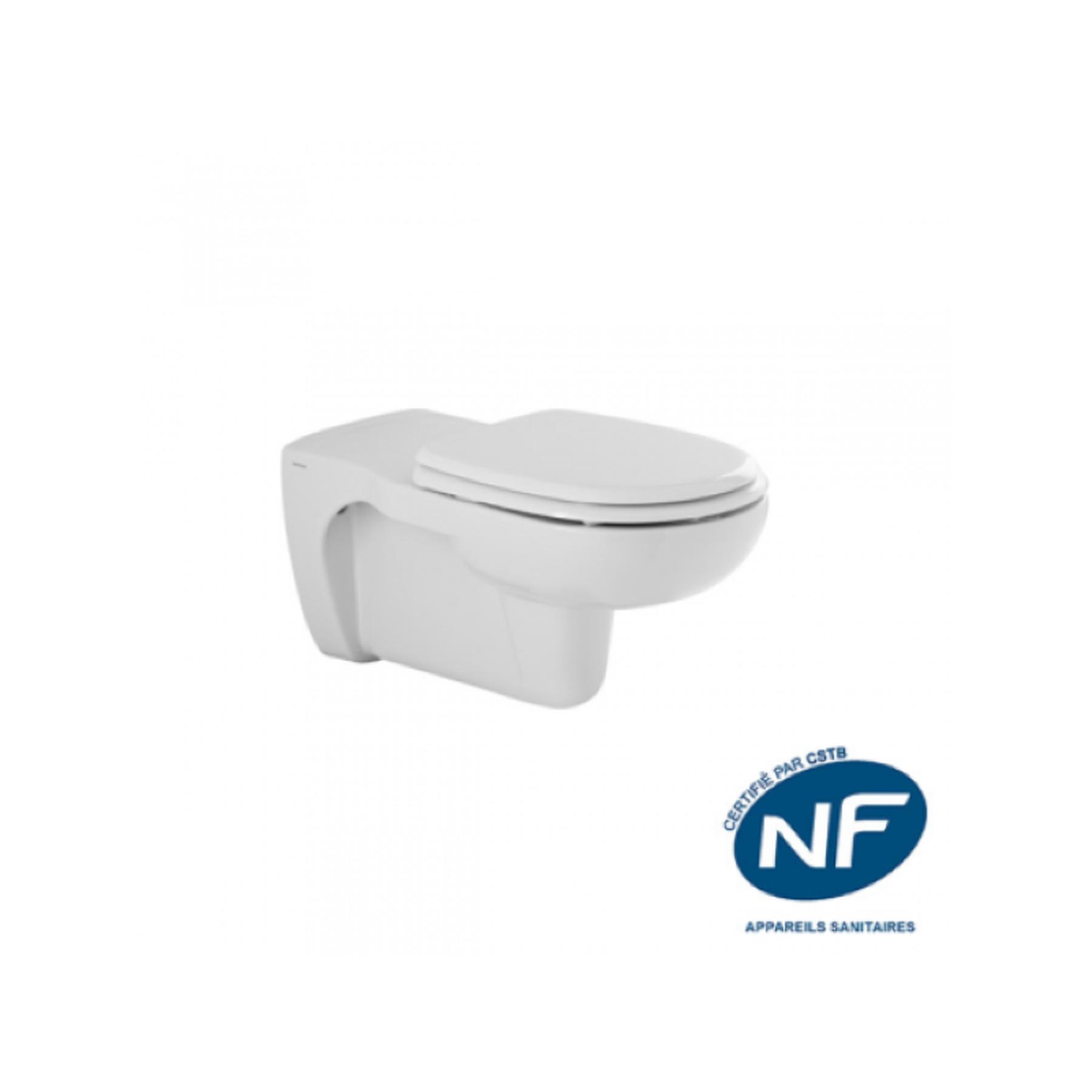 Cuvette de WC suspendue céramique traditionnelle PMR normes handicapé Gamme PRO SANINDUSA Aveiro rallonge couleur blanc