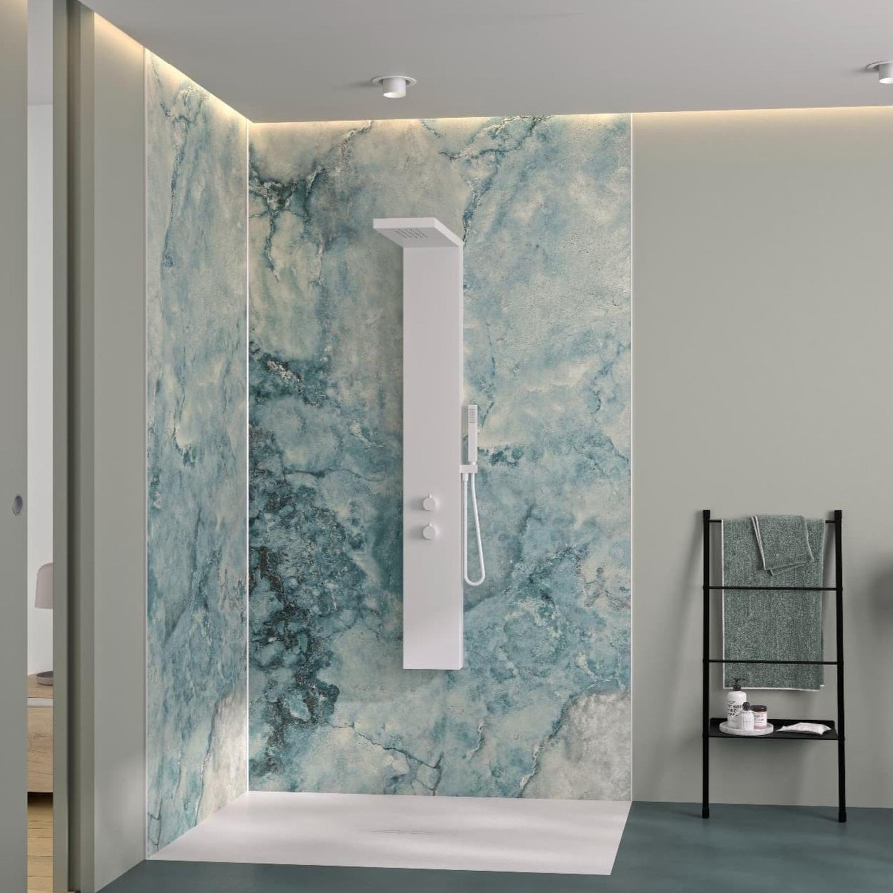 Panneau mural pour salle de bain Kinéwall Design 3 mm 125x202 marbre gris bleu