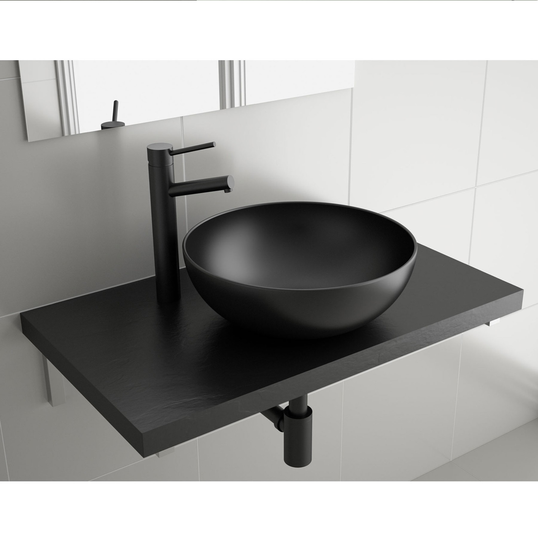 Vasque à poser LOKUM en porcelaine noire mat Ø 380 x 140 mm - Réf:87734