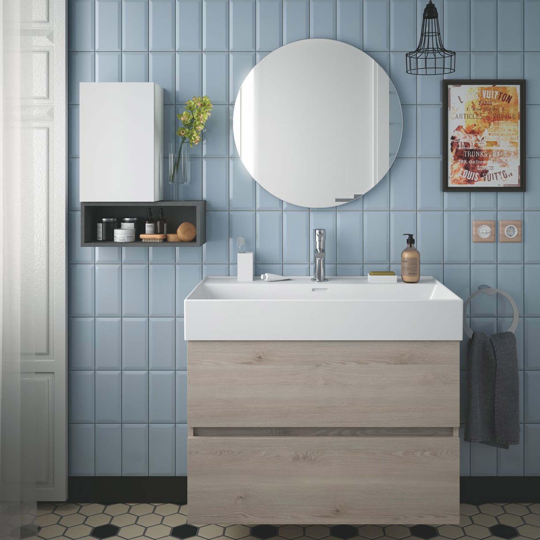 Meuble module salle de bain ALLIANCE 250 réversible 1 porte blanc BRILLANT 250 x 400 x 162 mm - Réf:22902