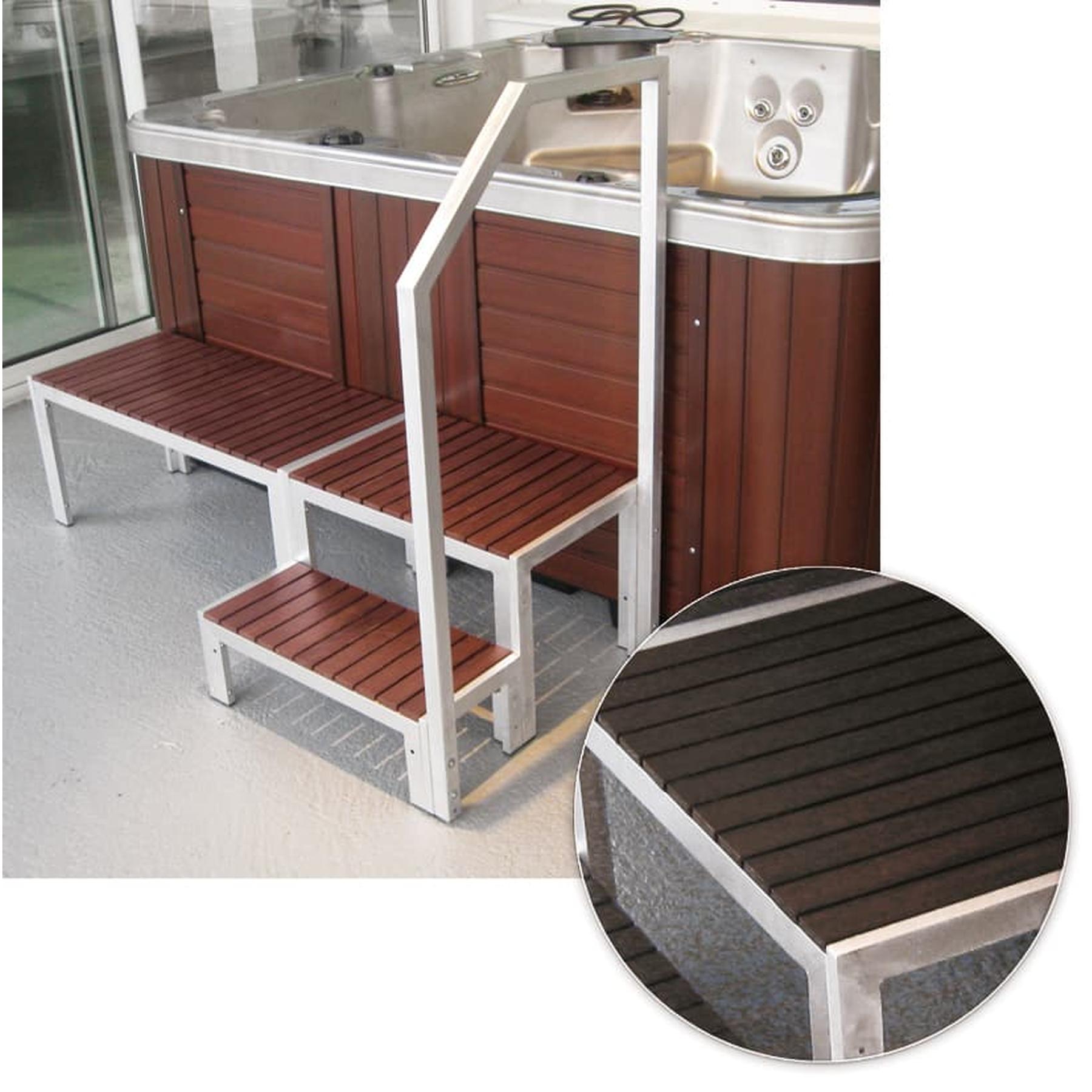 Pack confort pour SPA A400 composition : 1 rampe en ALU, 1 escalier et 1 banc en bois de synthèse couleur WENGE 