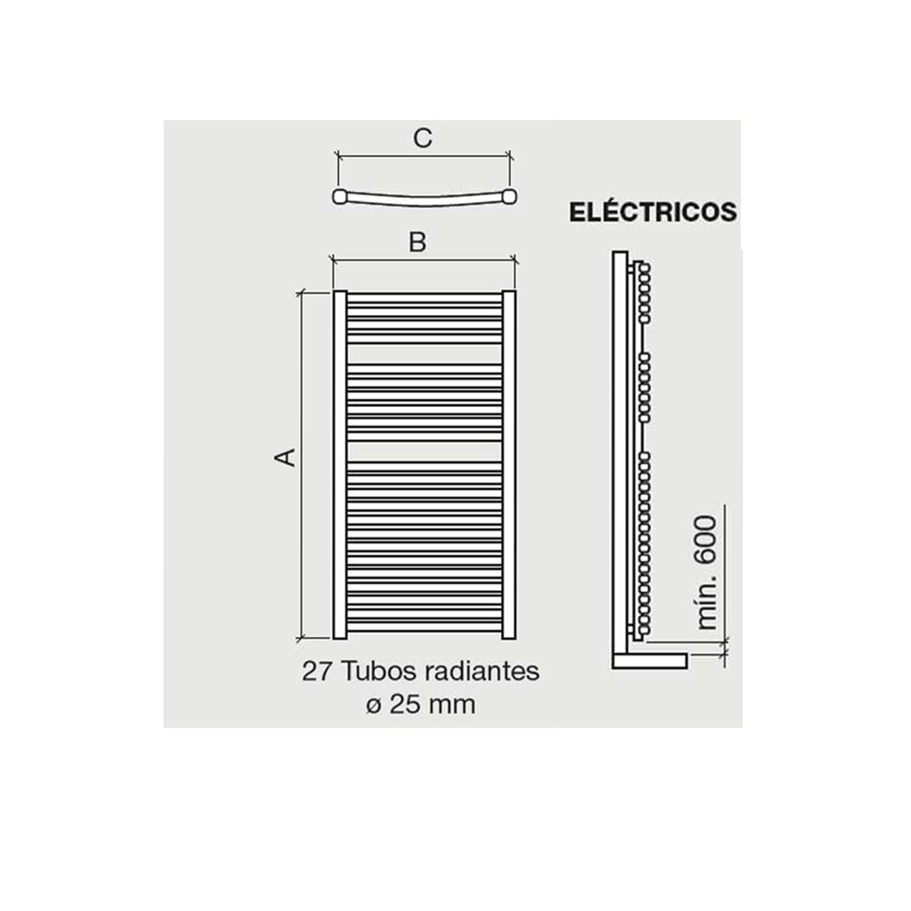 Sèche-serviettes REQUENA 125 électrique avec thermostat chrome 1248 x 500 mm - Réf:24566