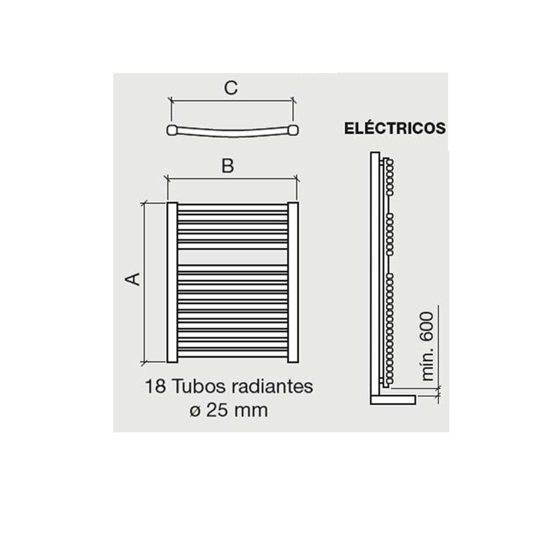 Sèche-serviettes REQUENA 87 électrique avec thermostat chrome 868 x 500 mm - Réf:24564
