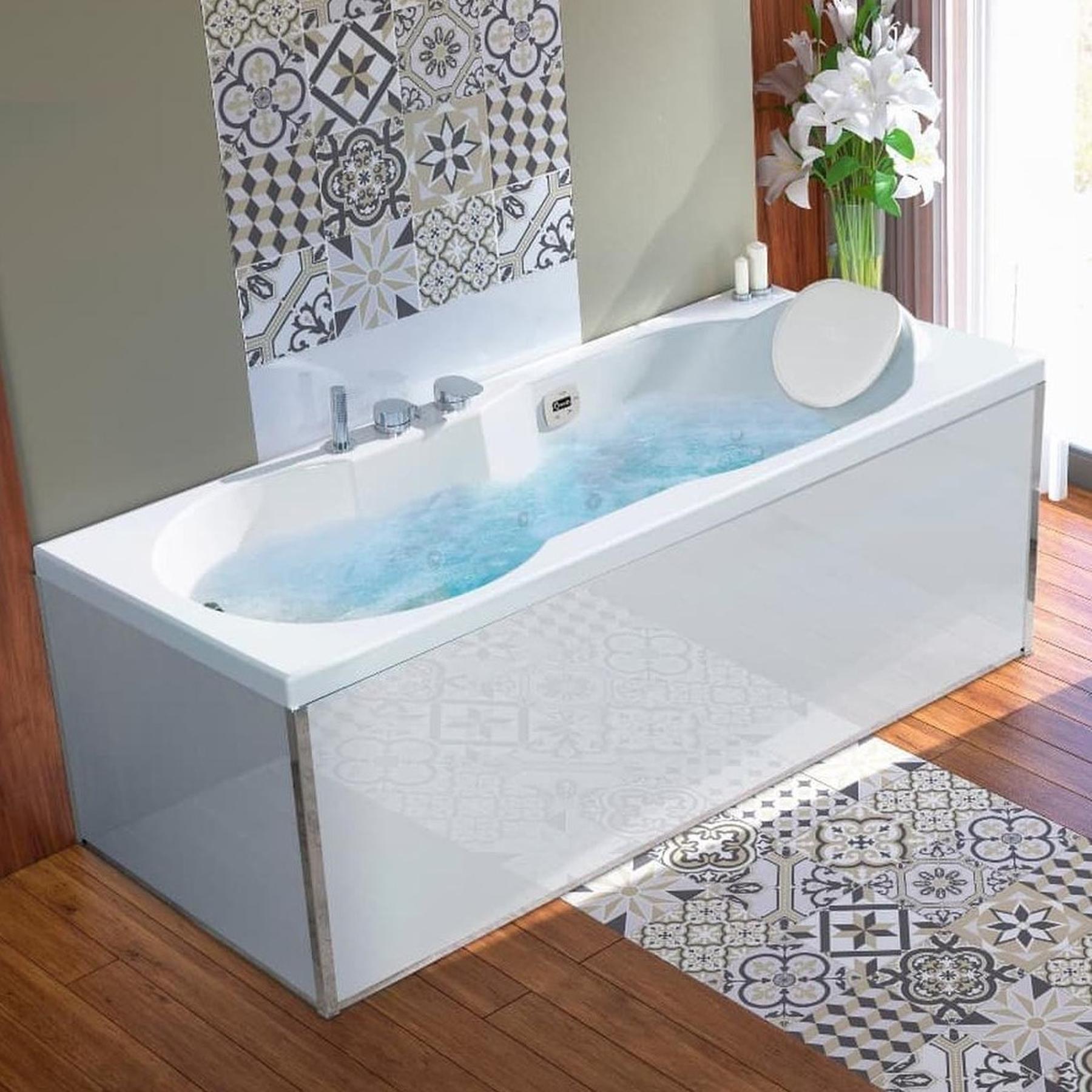 Tablier de baignoire en verre blanc 90 compatible avec toutes les baignoires KINEDO rectangulaires sauf modèles STAR et SAMBA 