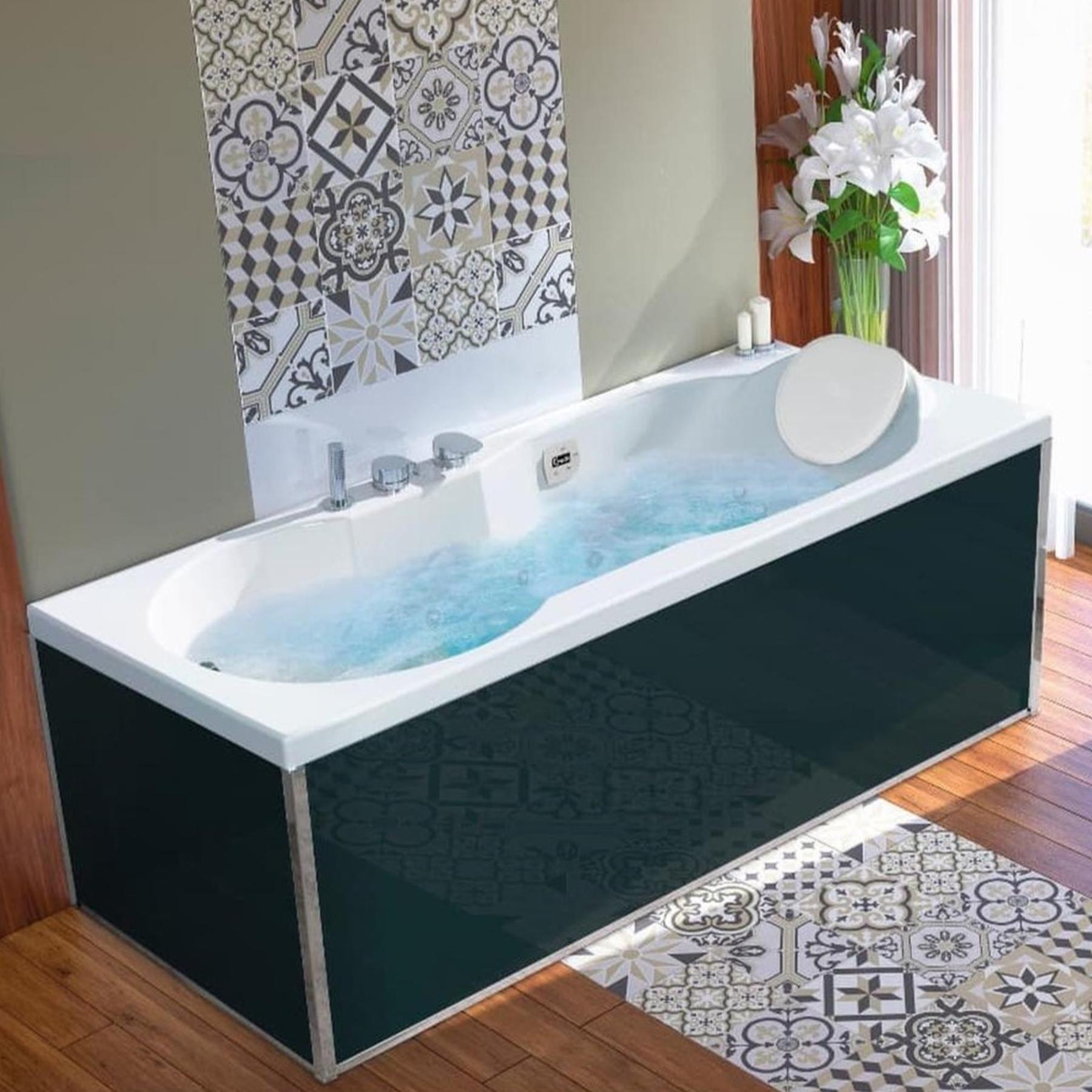 Tablier de baignoire en verre noir 70 compatible avec toutes les baignoires KINEDO rectangulaires sauf modèles STAR et SAMBA