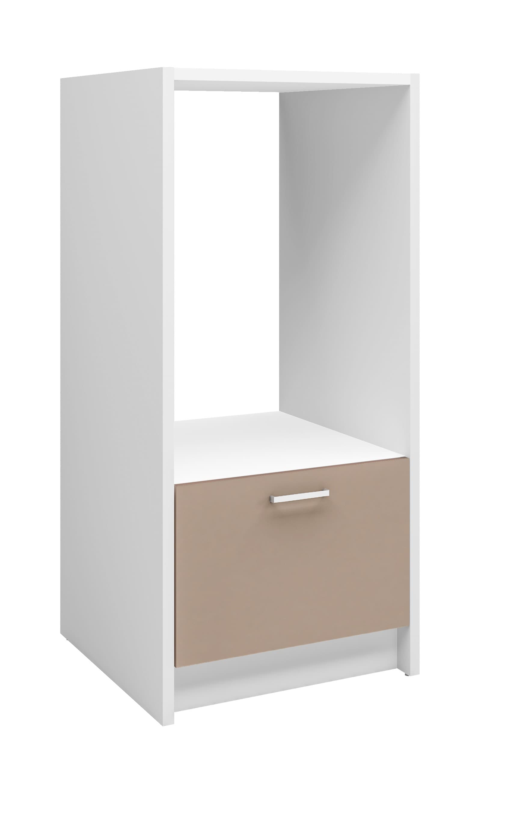 Gamme ONELIA meuble bas en mélaminé ARGILE épaisseur 25 mm. avec niche 60 cm pour réfrigérateur 55 cm et 1 tiroir