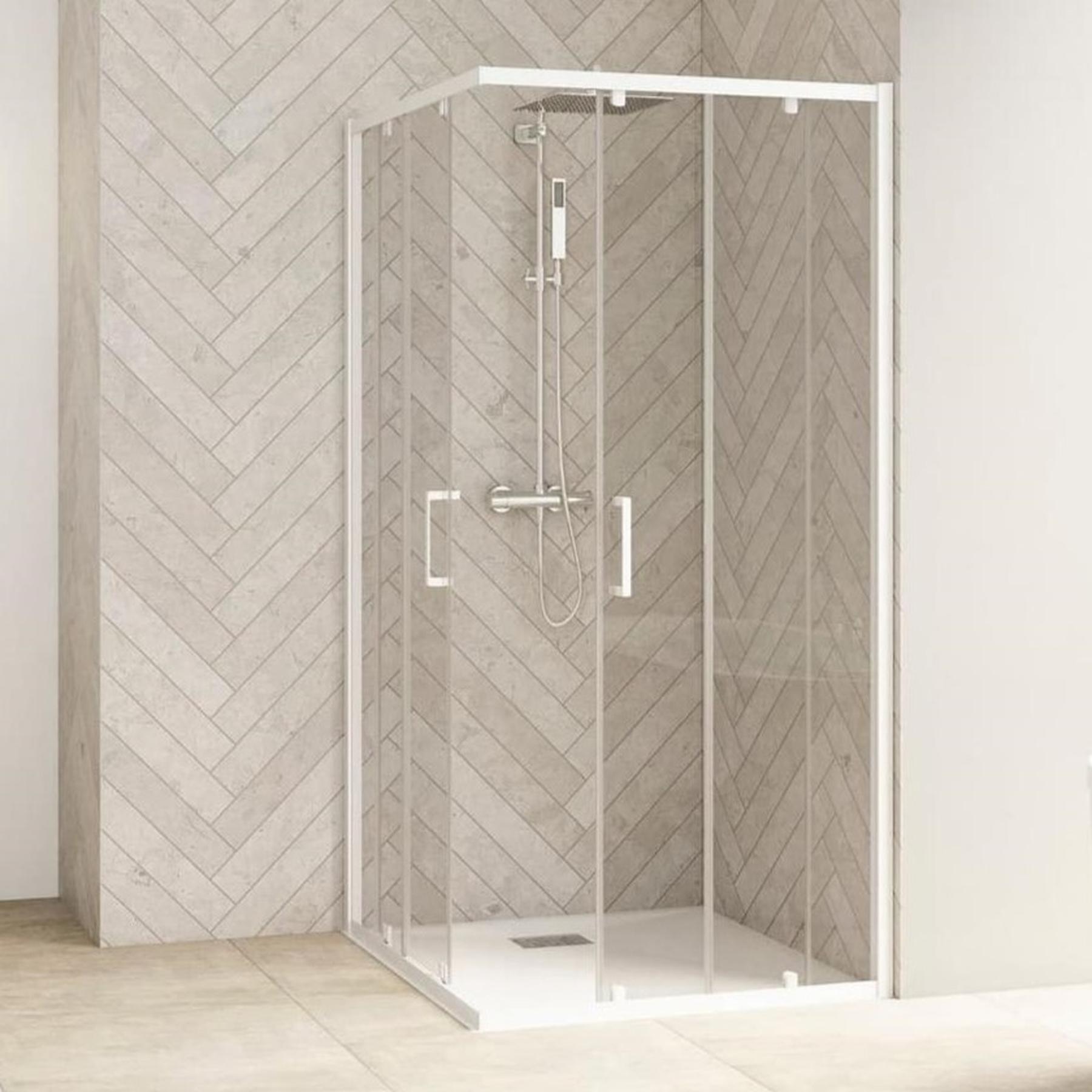 Porte de douche coulissante d'angle côté droit (à coupler avec côté gauche) SMART Design L 90 cm H 2,05 m blanc