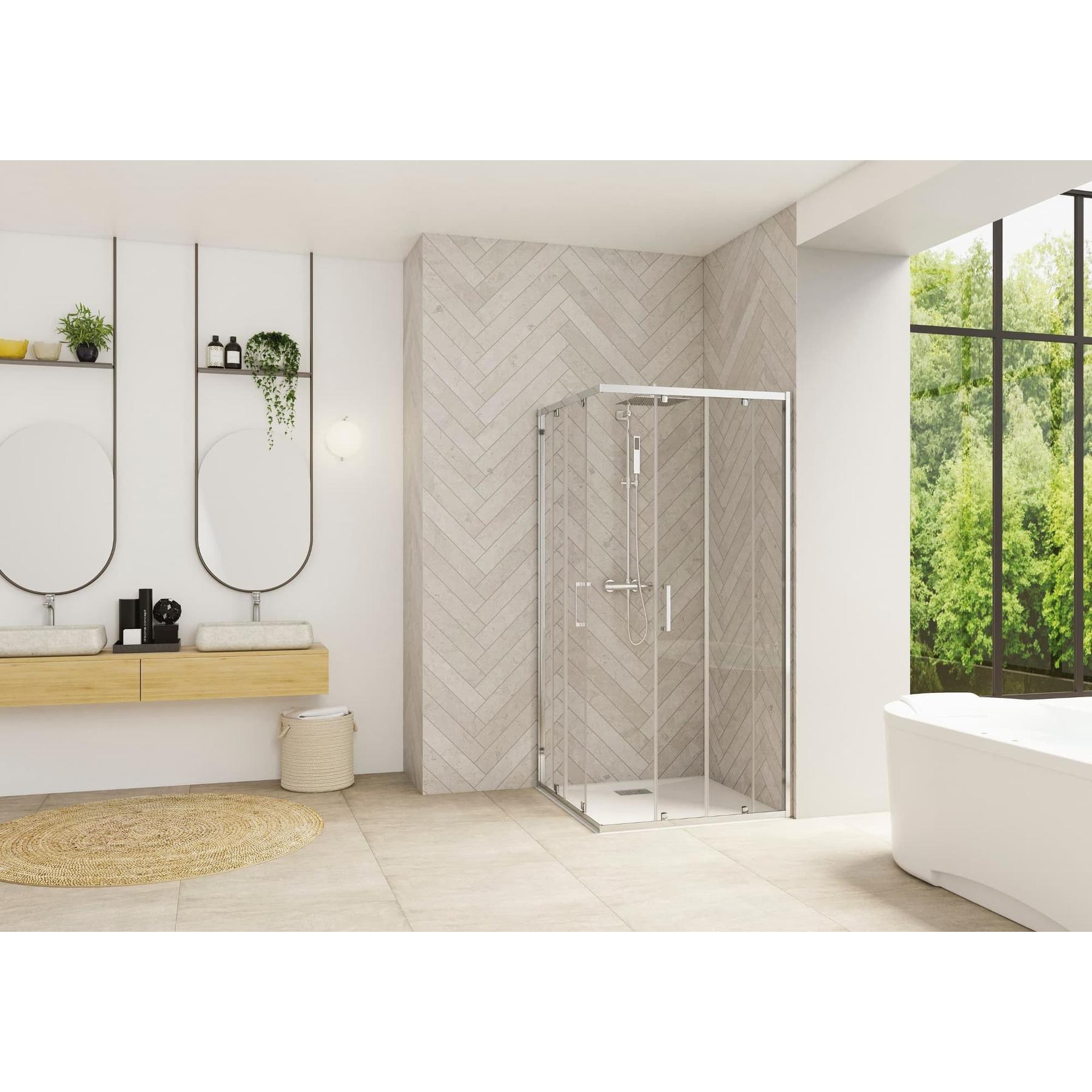 Porte de douche coulissante d'angle côté droit (à coupler avec côté gauche) SMART Design largeur 90 cm hauteur 2.05m profilé chromé verre transparent 