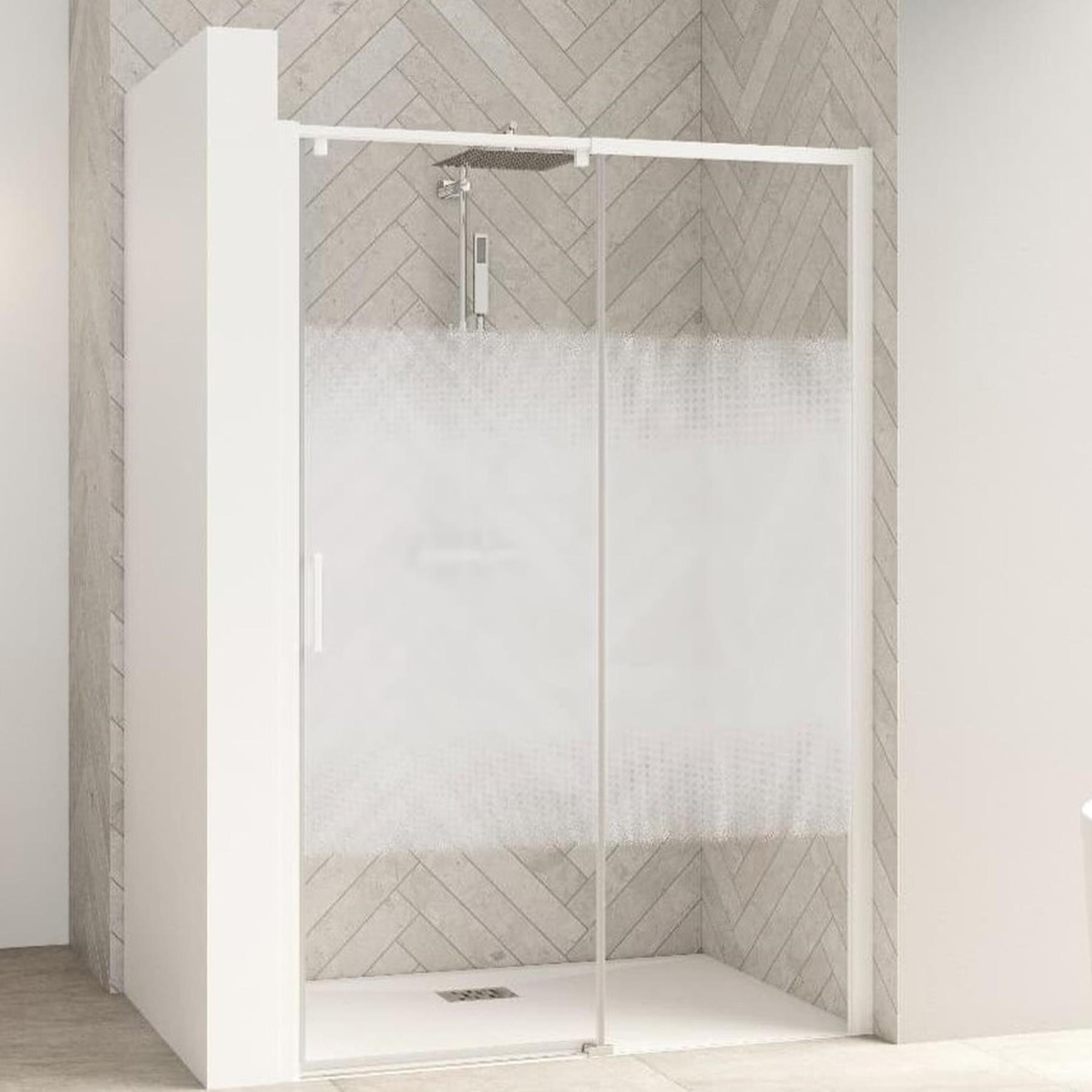 Porte de douche 2 coulissants (à coupler avec paroi fixe) SMART Design L 90 cm H 2,05 m blancfixe droite