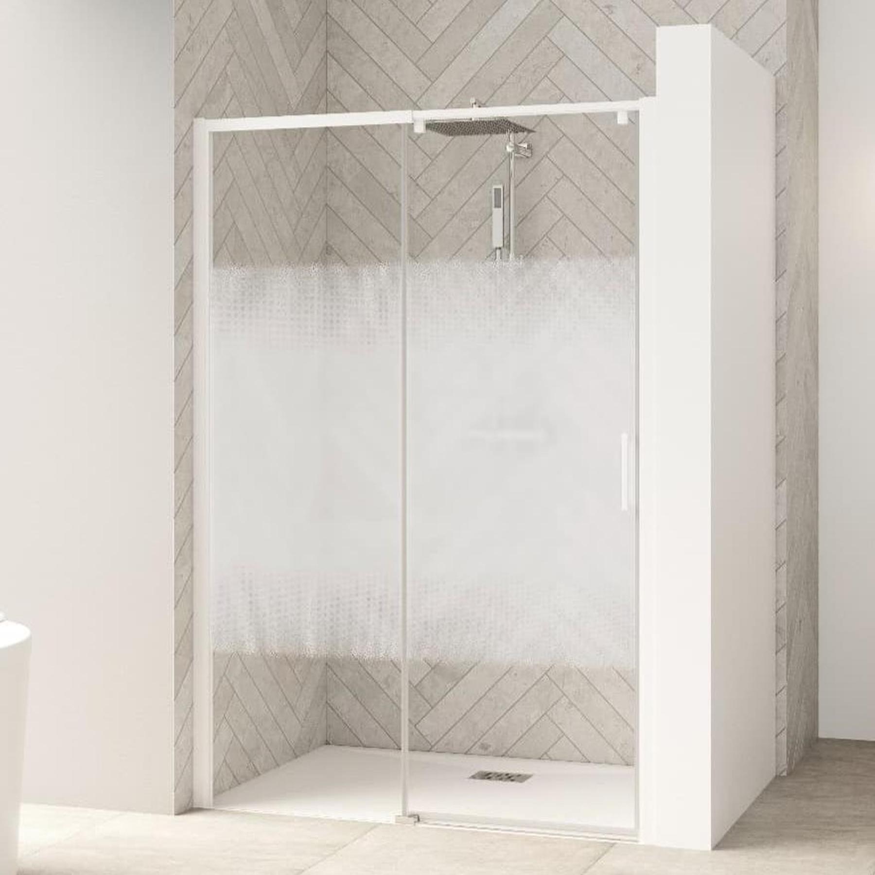 Porte de douche 2 coulissants (à coupler avec paroi fixe) SMART Design L 90 cm H 2,05 m blancfixe à gauche