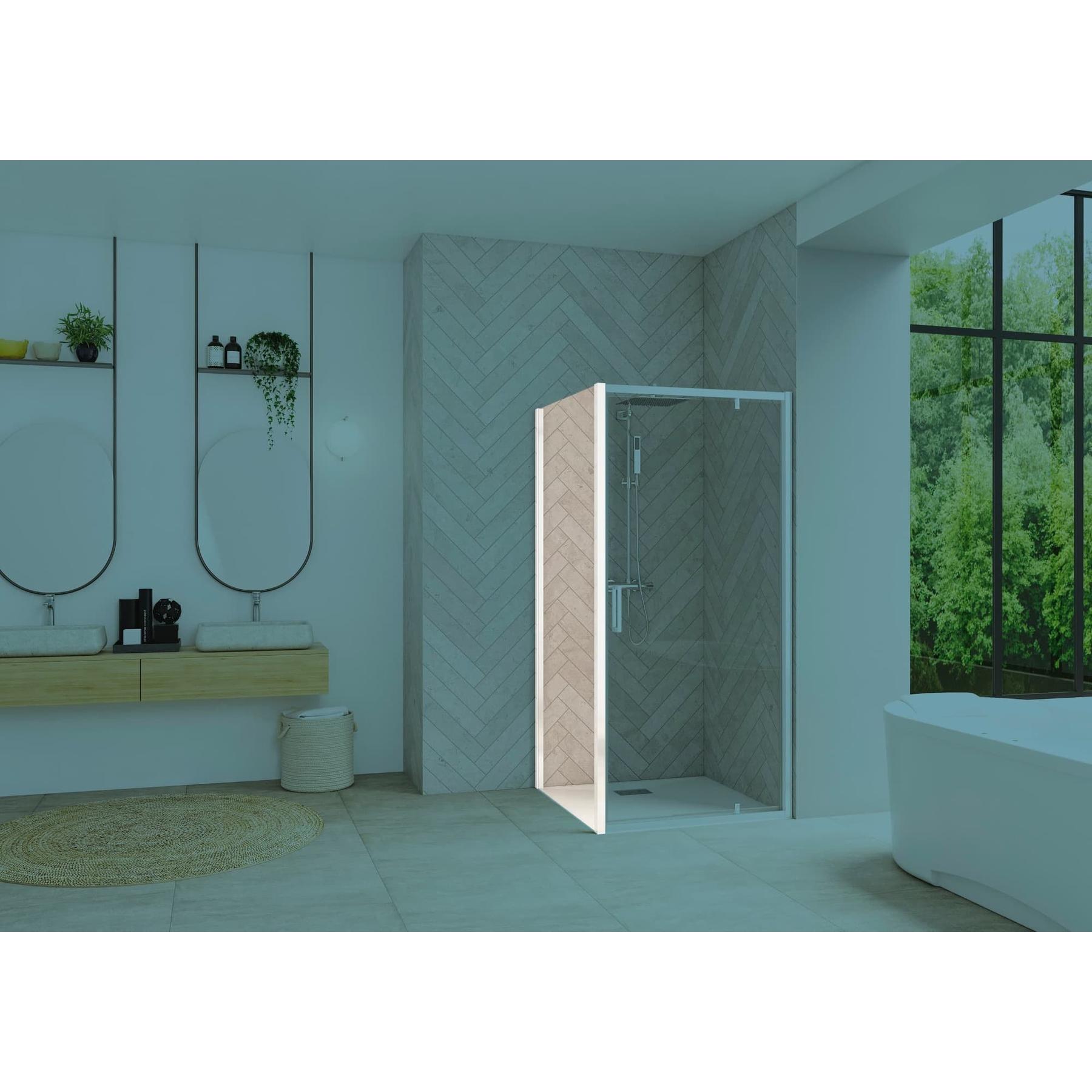 Paroi de douche fixe SMART Design (à coupler avec porte SMART Design) 85 cm hauteur 2.05m profilé blanc verre transparent 