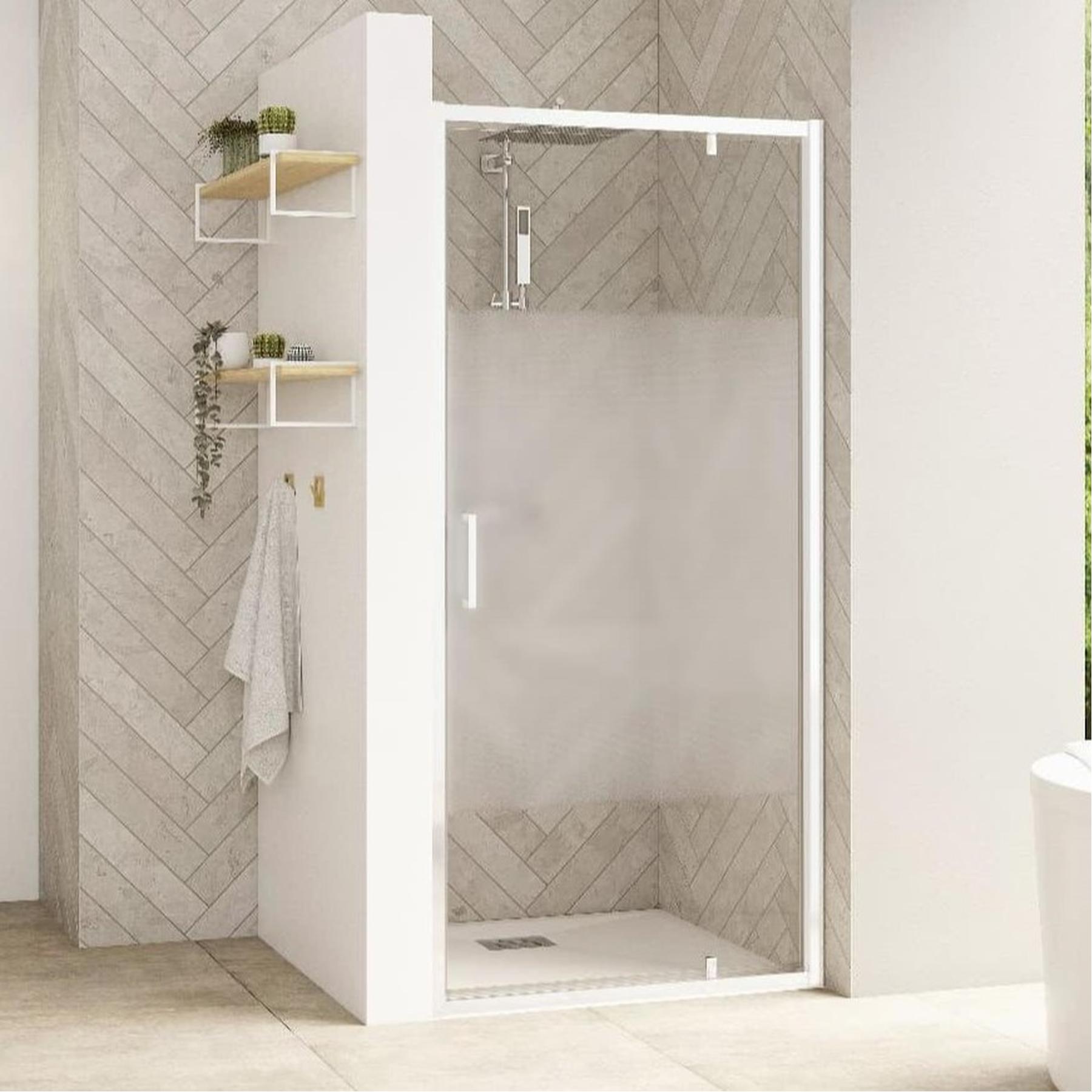 Paroi de douche Smart Design pivotante (extérieur) sans seuil + paroi fixe d'angle 180 blanc - charnières à droite