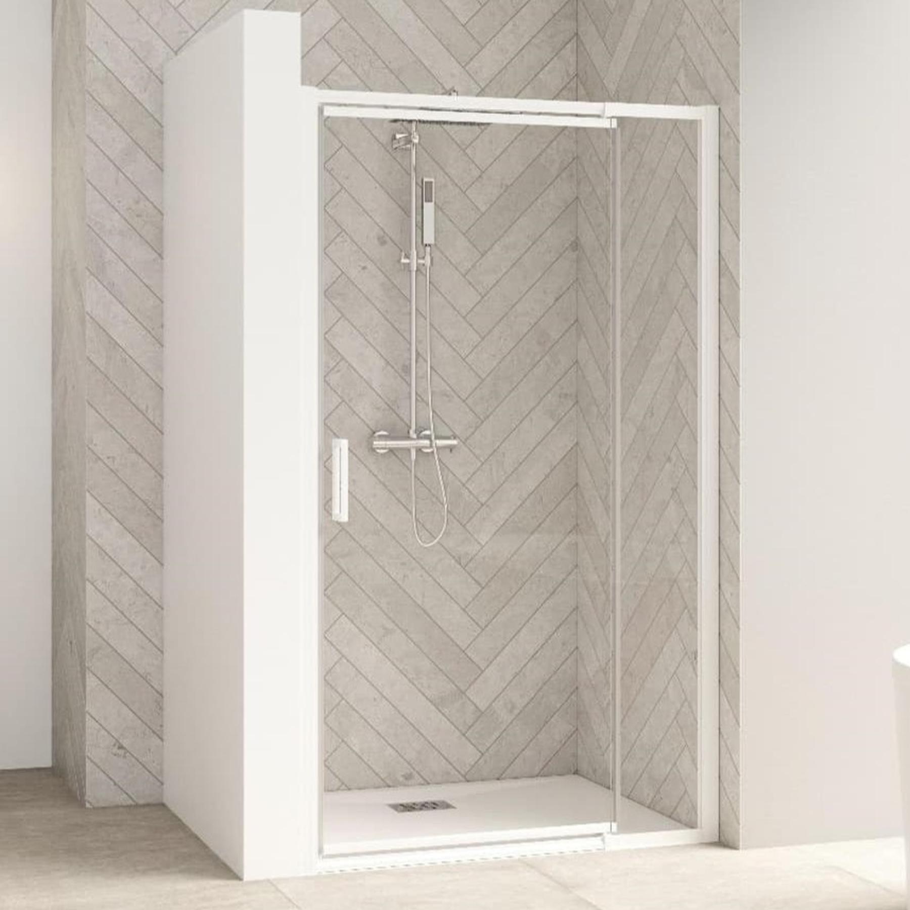 Paroi de douche Smart Design Porte pivotante avec seuil 77/90 blanc