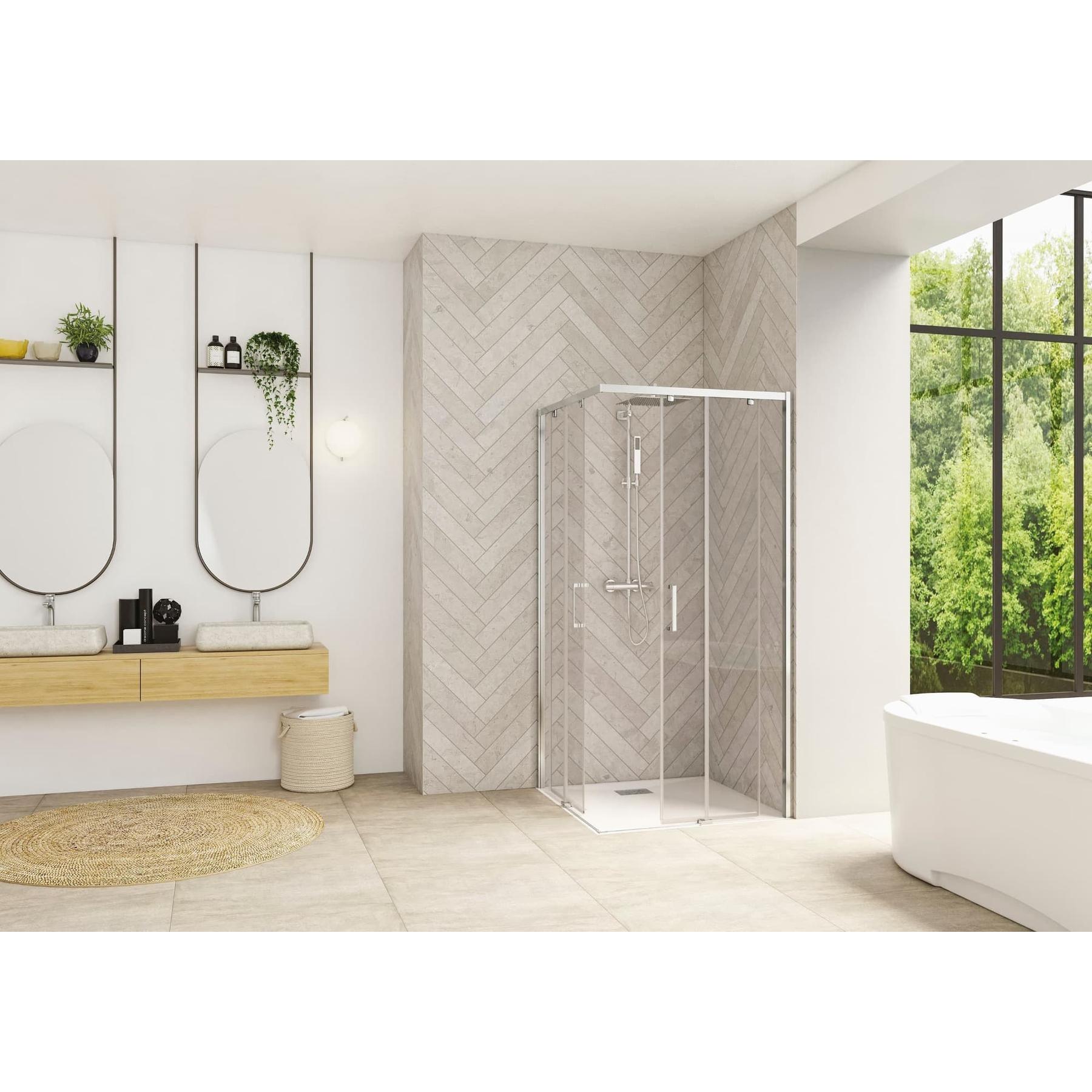 Porte de douche coulissante droite (à coupler avec la gauche) SMART Design largeur 1.10m hauteur 2.05m profilé chromé verre transparent droite