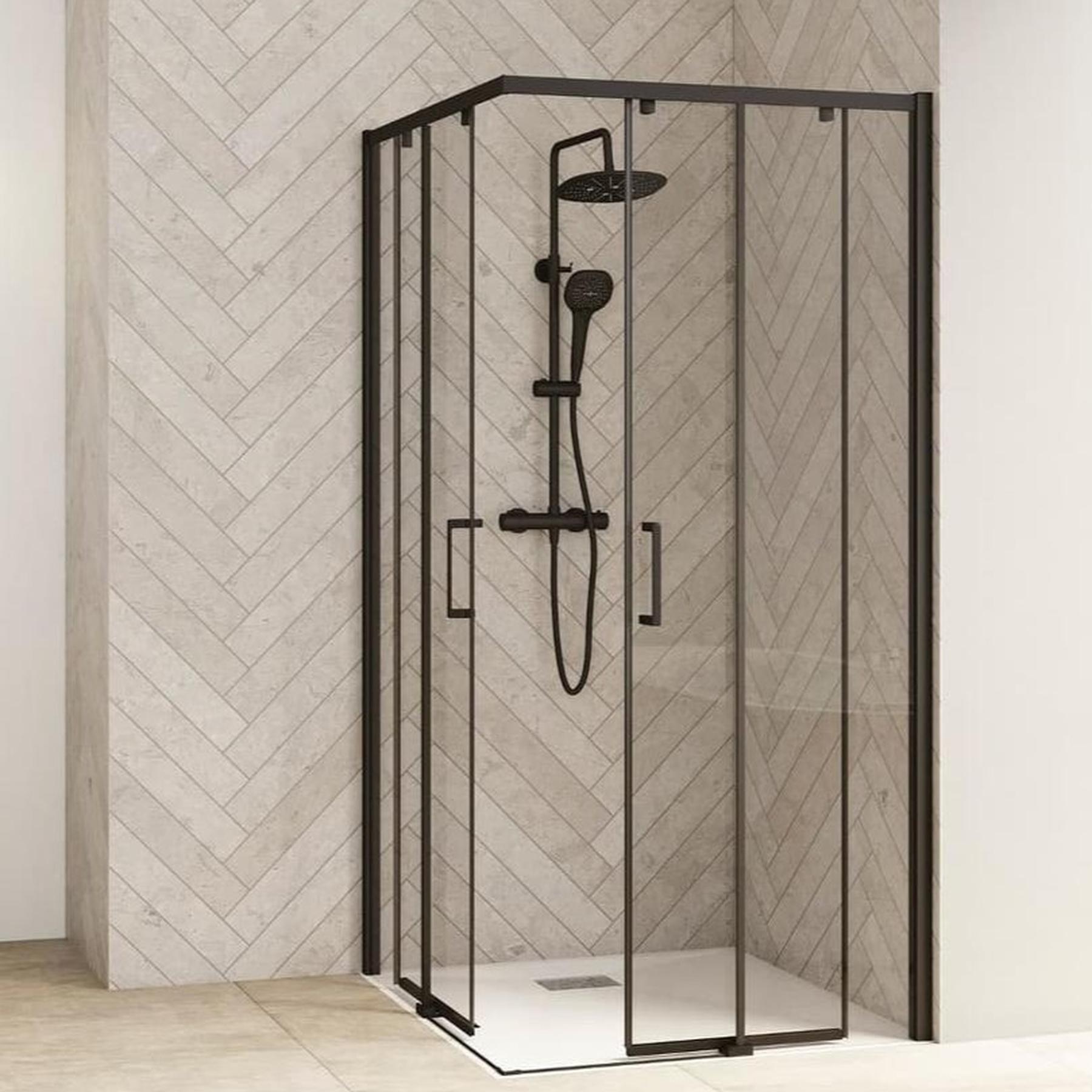 Porte de douche coulissante droite (à coupler avec la gauche) SMART Design largeur 70 cm hauteur 2.05m profilé noir verre transparent