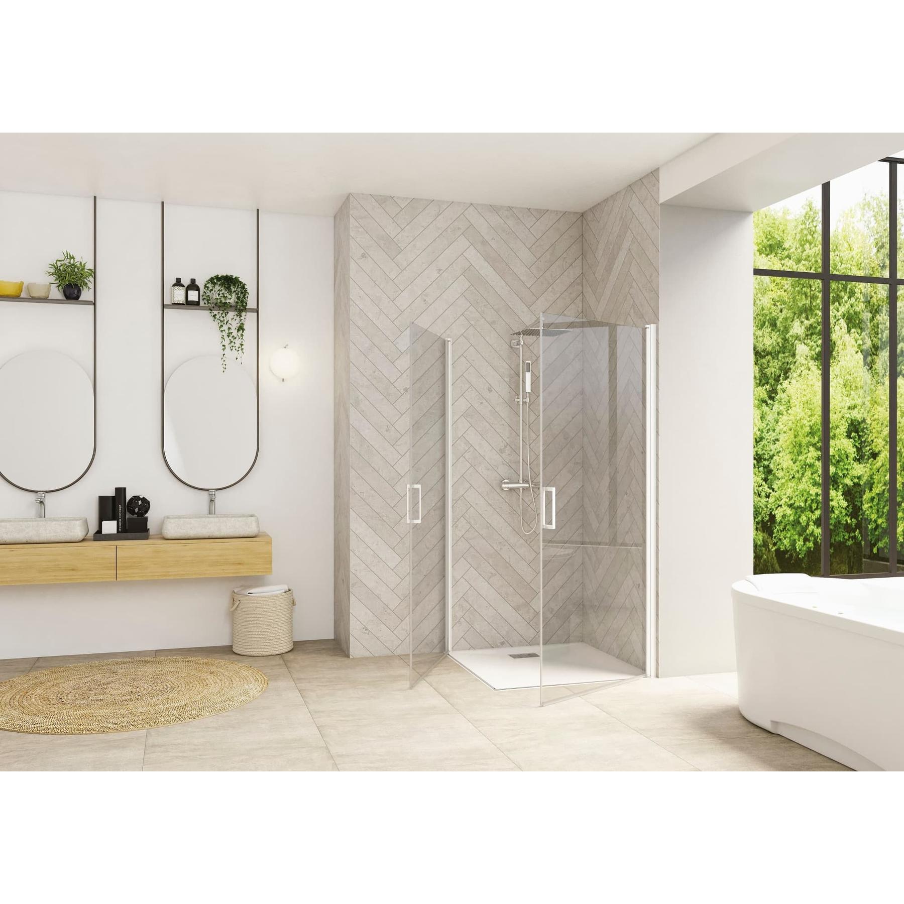 Porte de douche coulissante droite (à coupler avec la gauche) SMART Design largeur 85 cm hauteur 2.05m profilé blanc verre transparent