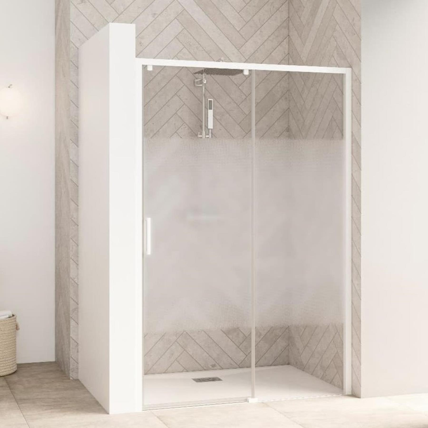 Paroi de douche Smart Design 1 volet coulissant sans seuil extensible 87/100 blanc - fixe à droite