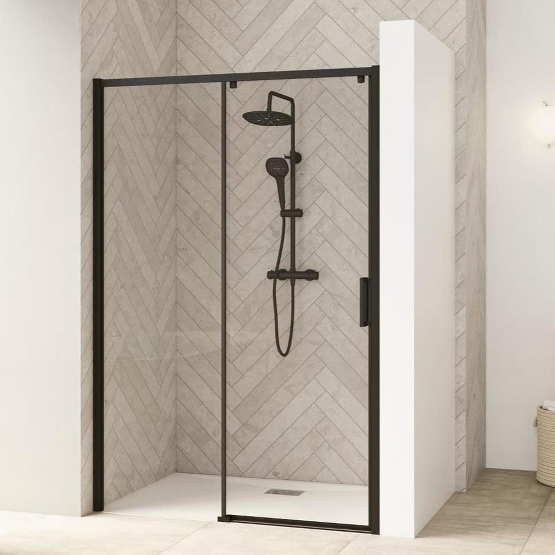 Porte de douche coulissante Kinedo SMART Design sans seuil PMR L 90 cm H 2,05 m noir gauche