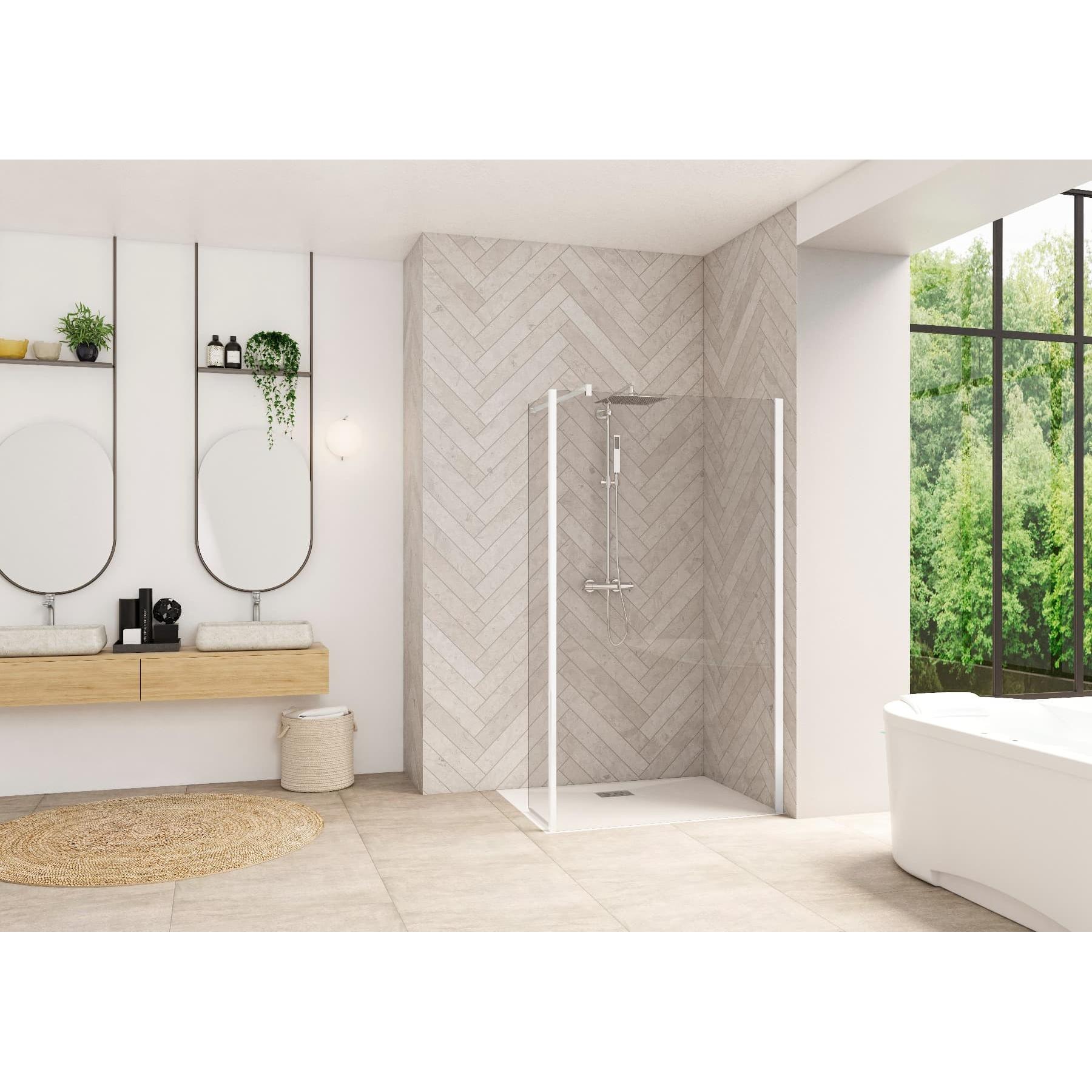 Paroi de douche Smart Design Volet Duo 35 profilé blanc verre transparent pour montage avec Smart Design Solo