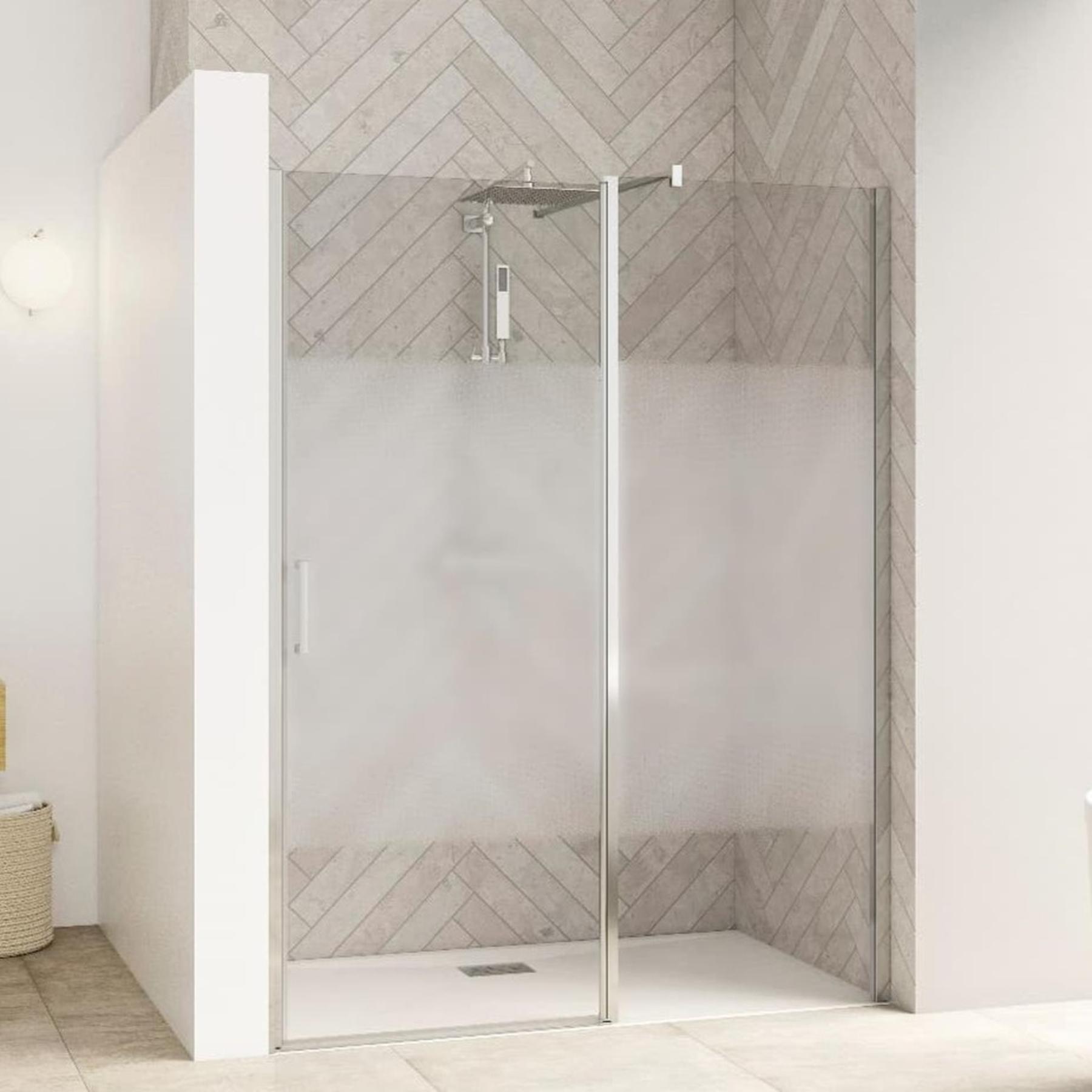 Paroi de douche Smart Design Porte pivotante avec seuil 117/130 chromé