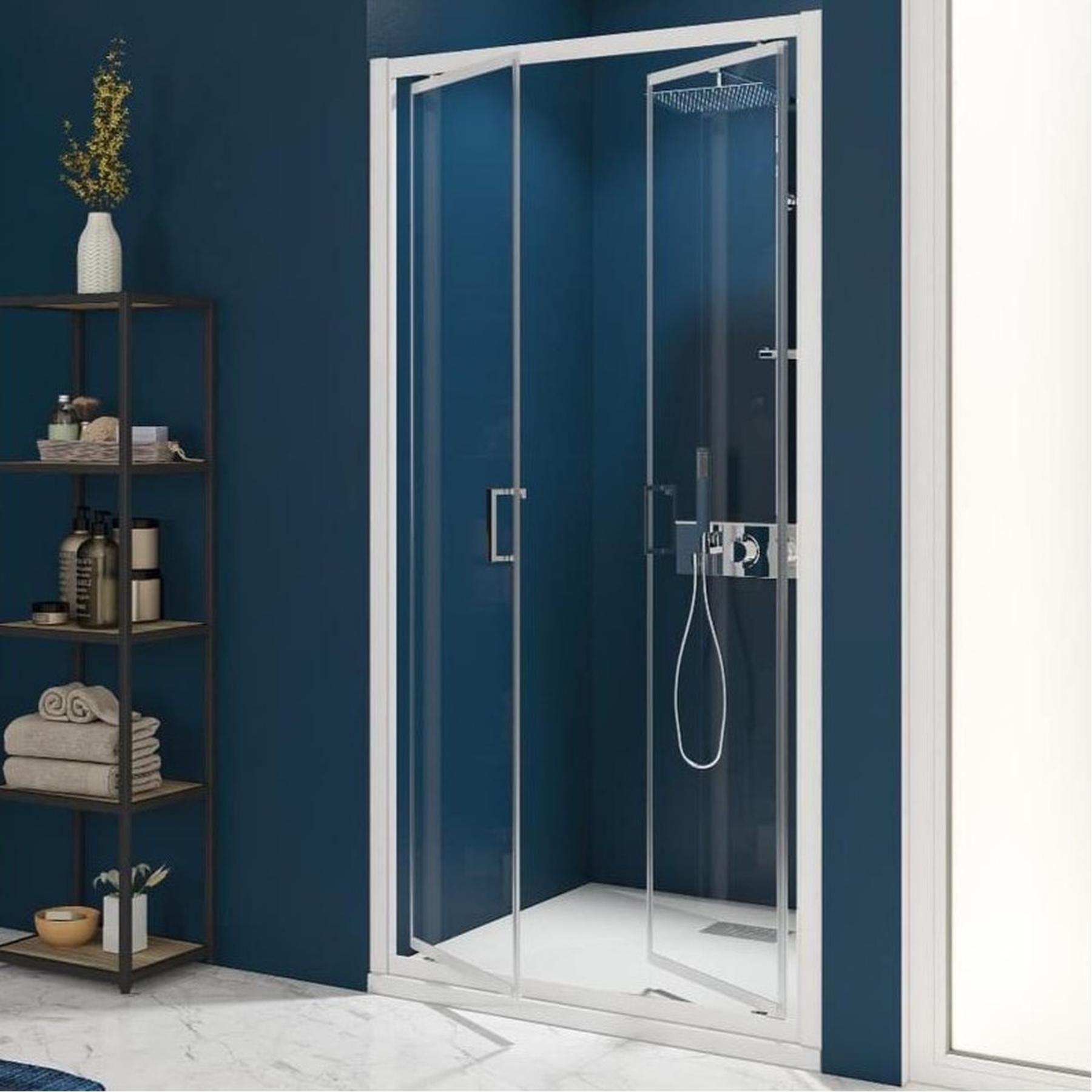 Porte de douche 2 portes battantes SMART Express largeur 1.20m profilé blanc verre transparent