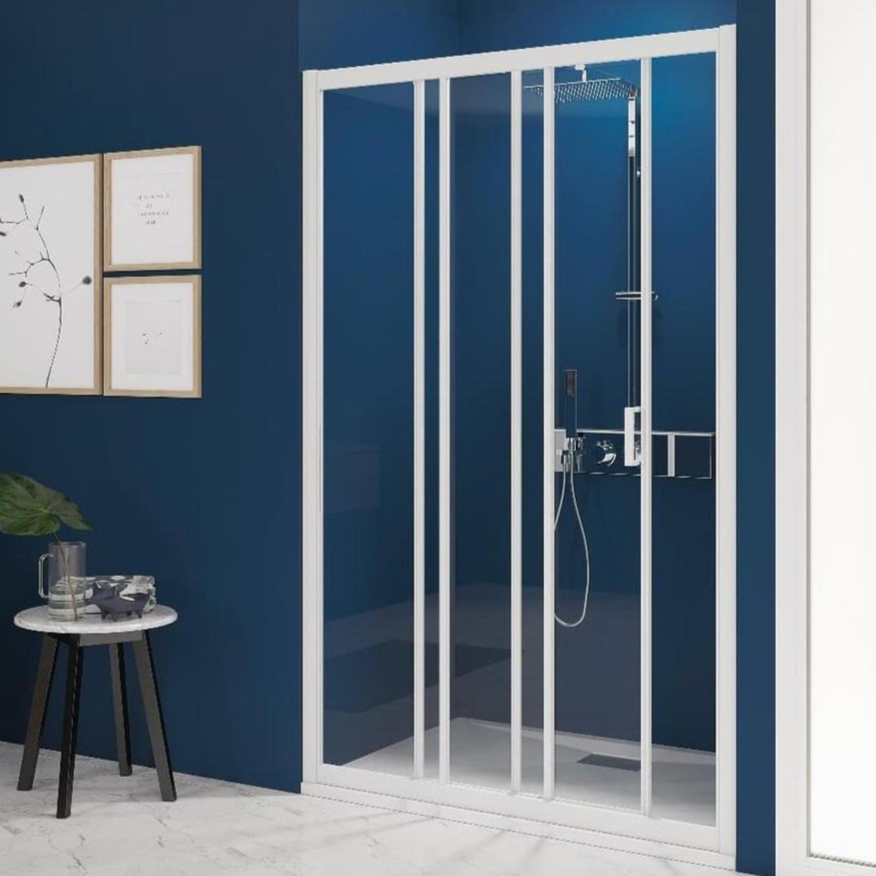 Porte de douche SMART Express 2 volets coulissants et 1 fixe largeur 1.10m profilé blanc verre transparent