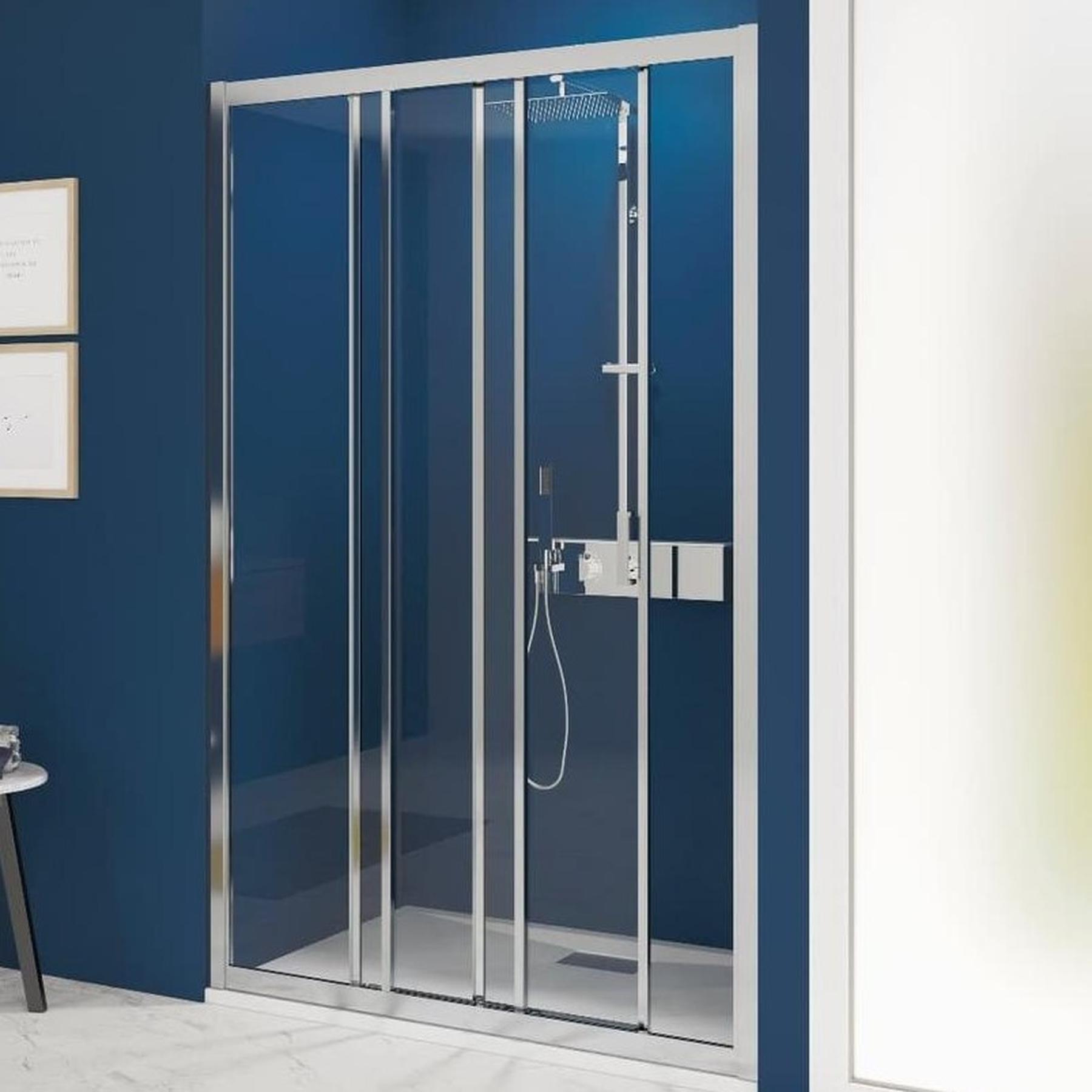 Porte de douche SMART Express 2 volets coulissants et 1 fixe largeur 90 cm profilé chromé verre transparent