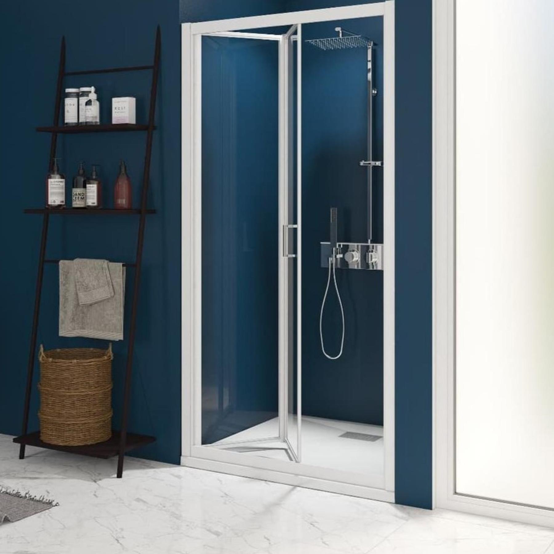 Porte de douche SMART Express S gain de place pliante vers l'intérieur largeur 90 cm profilé blanc verre transparent