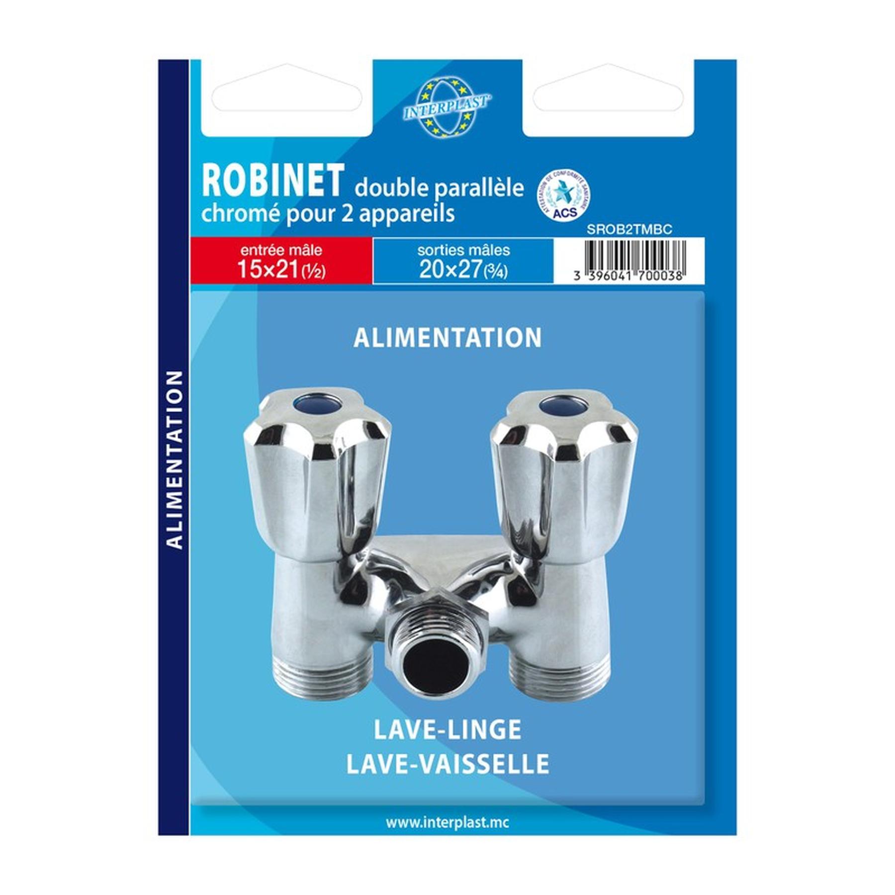 Robinet double parallèle Gamme PRO pour 2 machines à laver Ø1/2"x3/4"
