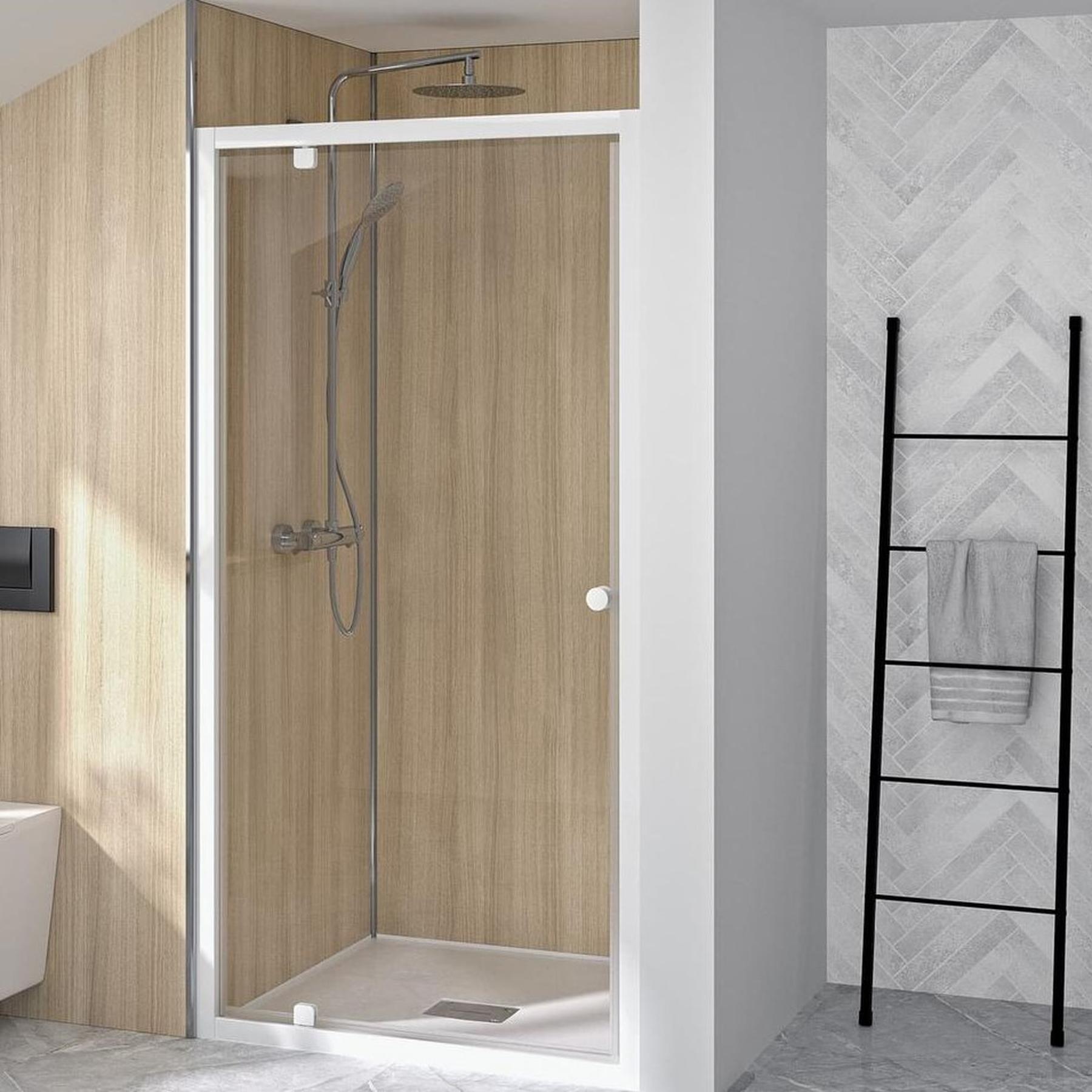 Porte de douche porte pivotante réversible SUPRA largeur 70 cm hauteur 1.90m profilé blanc verre sécurit 5mm transparent