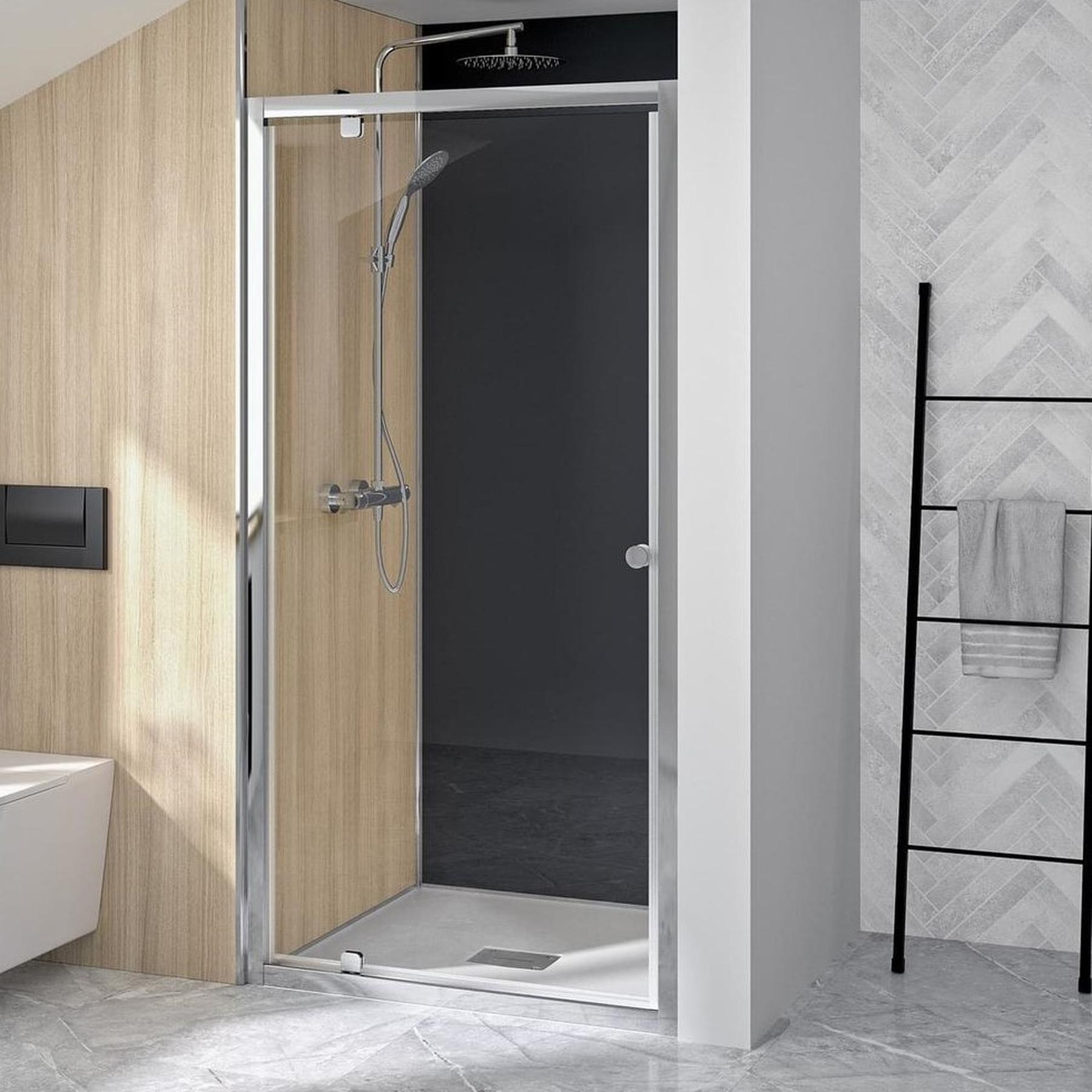 Porte de douche porte pivotante réversible SUPRA largeur 1.00m hauteur 1.90m profilé chromé verre sécurit 5mm transparent