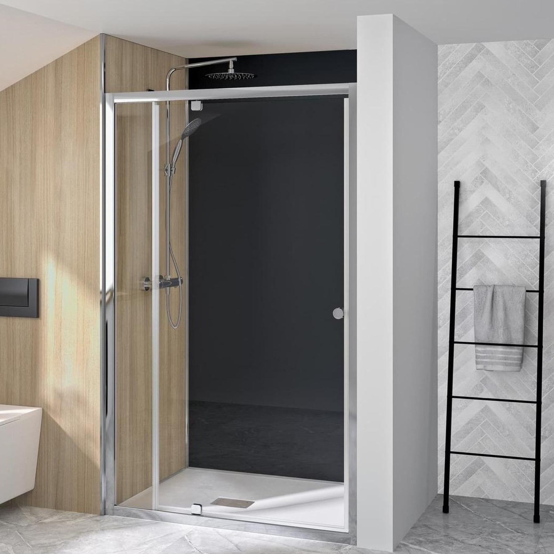 Porte de douche porte pivotante réversible SUPRA largeur 1.20m hauteur 1.90m profilé chromé verre sécurit 5mm transparent