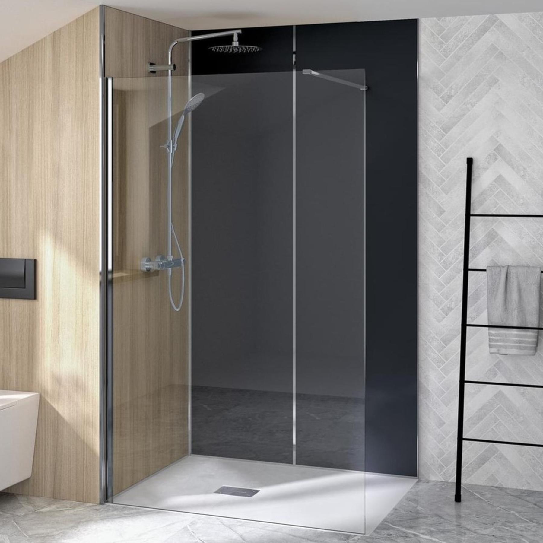 Paroi de douche fixe SUPRA Solo hauteur 1.90m longueur 70 cm profilé chromé et verre transparent barre de renfort à droite